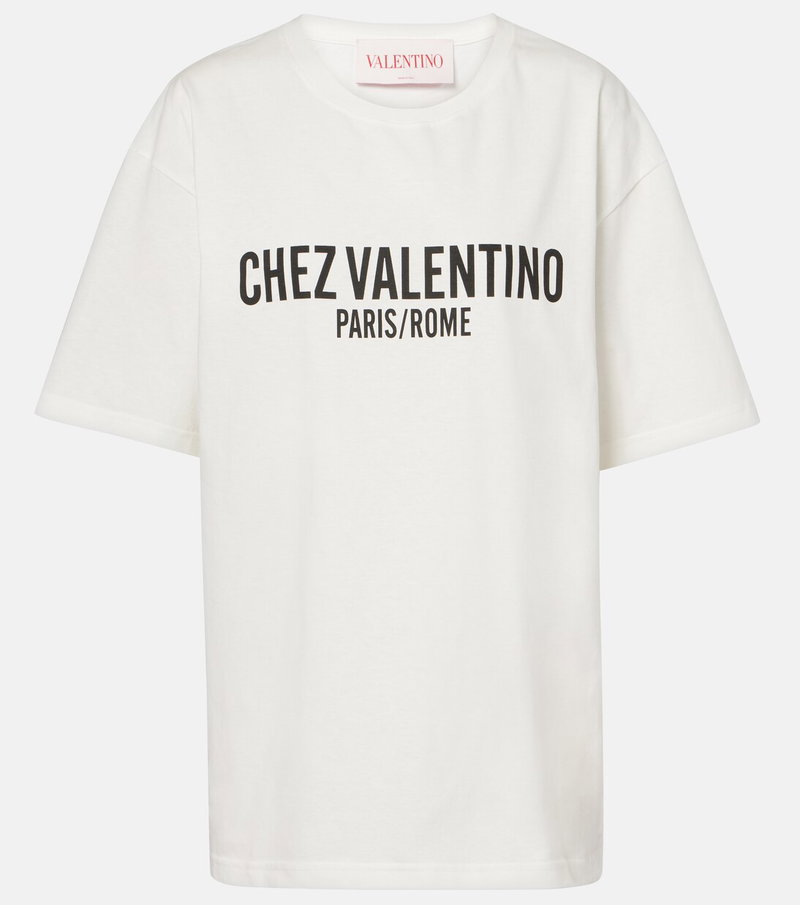 White t-shirt with Chez Valentino Paris/Rome print