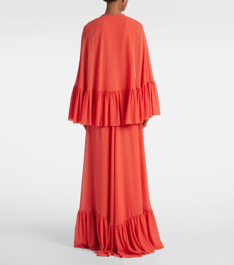 Valentino crimson maxi dress with tiered ruffles