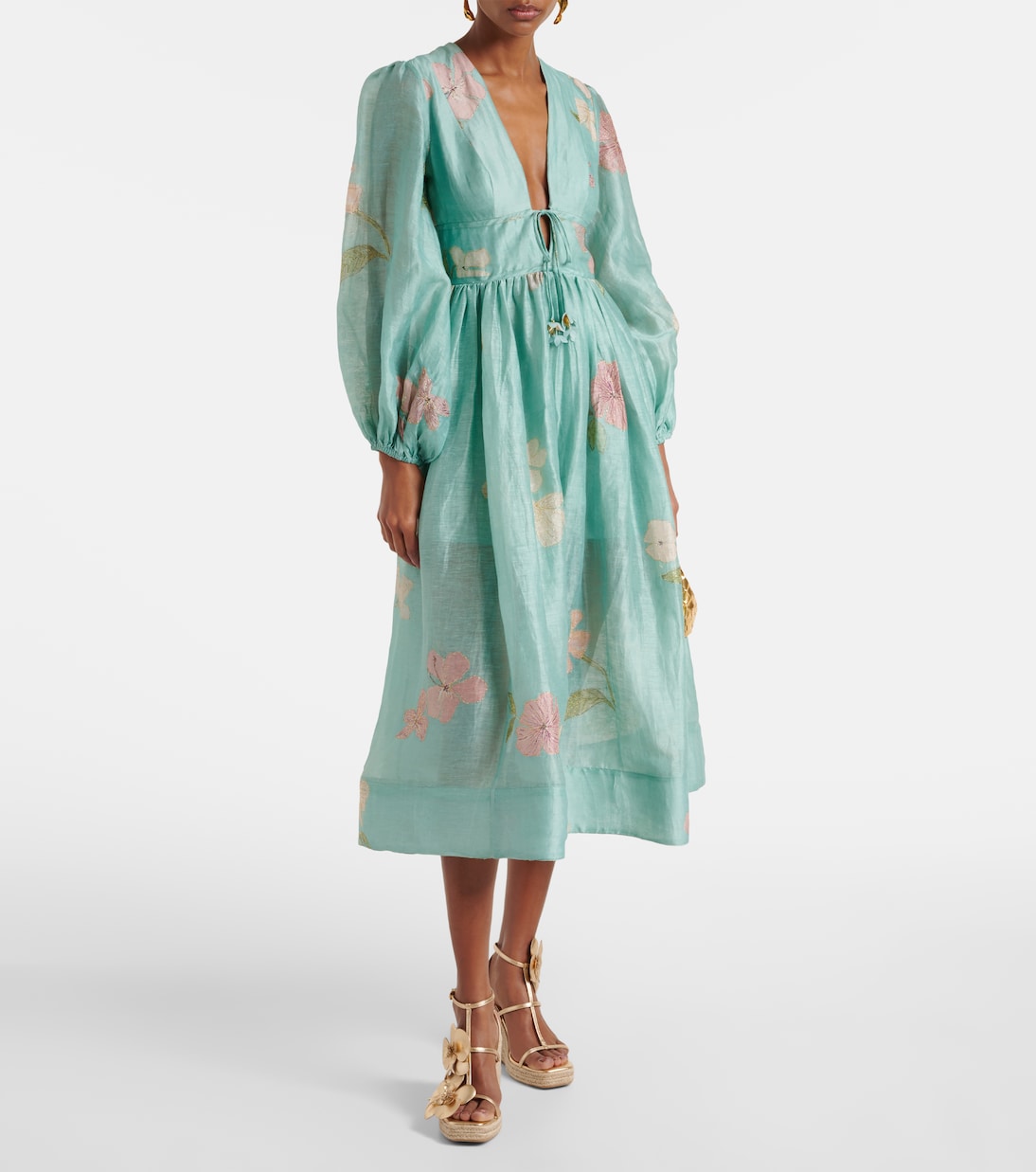 ZIMMERMANN Illuminate Linen And Silk Midi Dress | endource