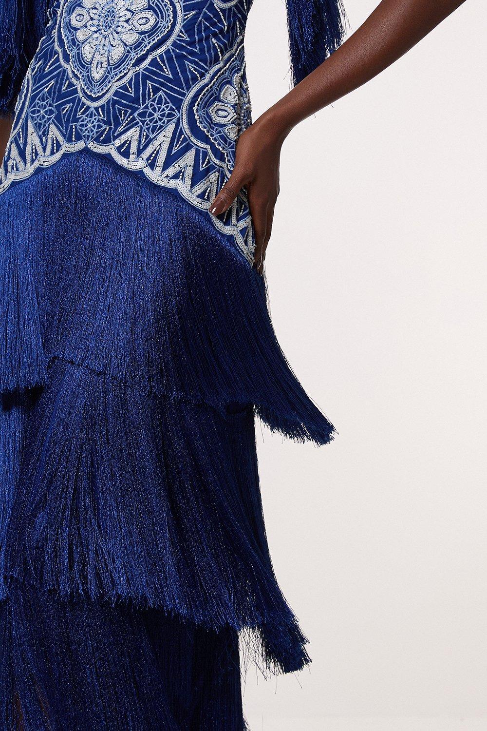 karen millen beaded fringed woven maxi dress Silver Beaded Fringed Woven Maxi Dress