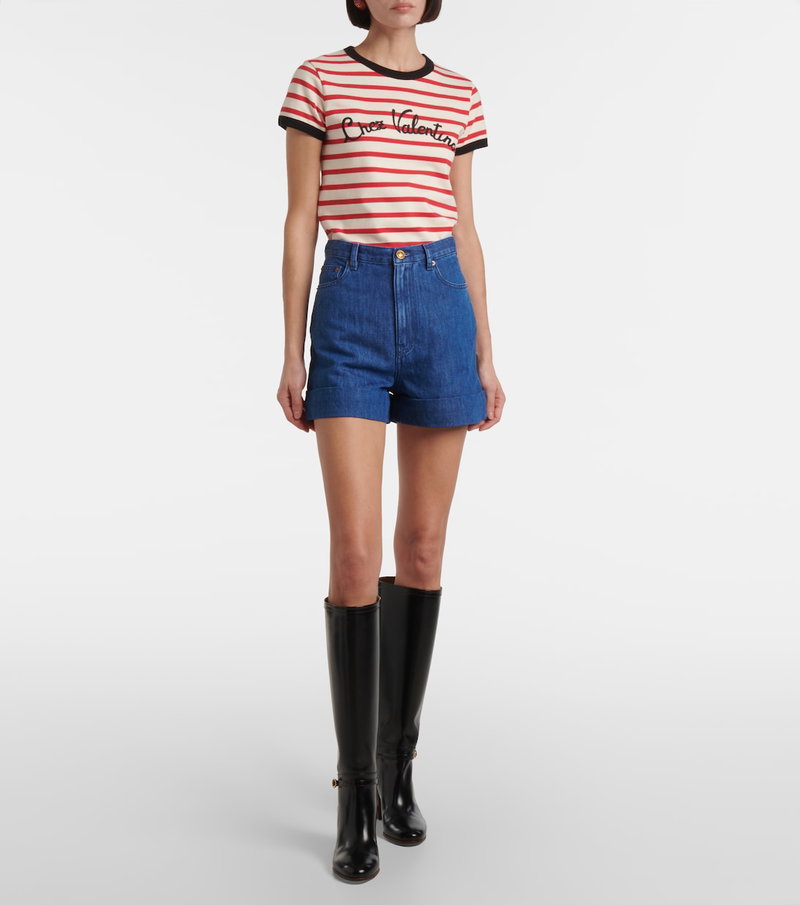 Valentino striped tee and denim shorts outfit
