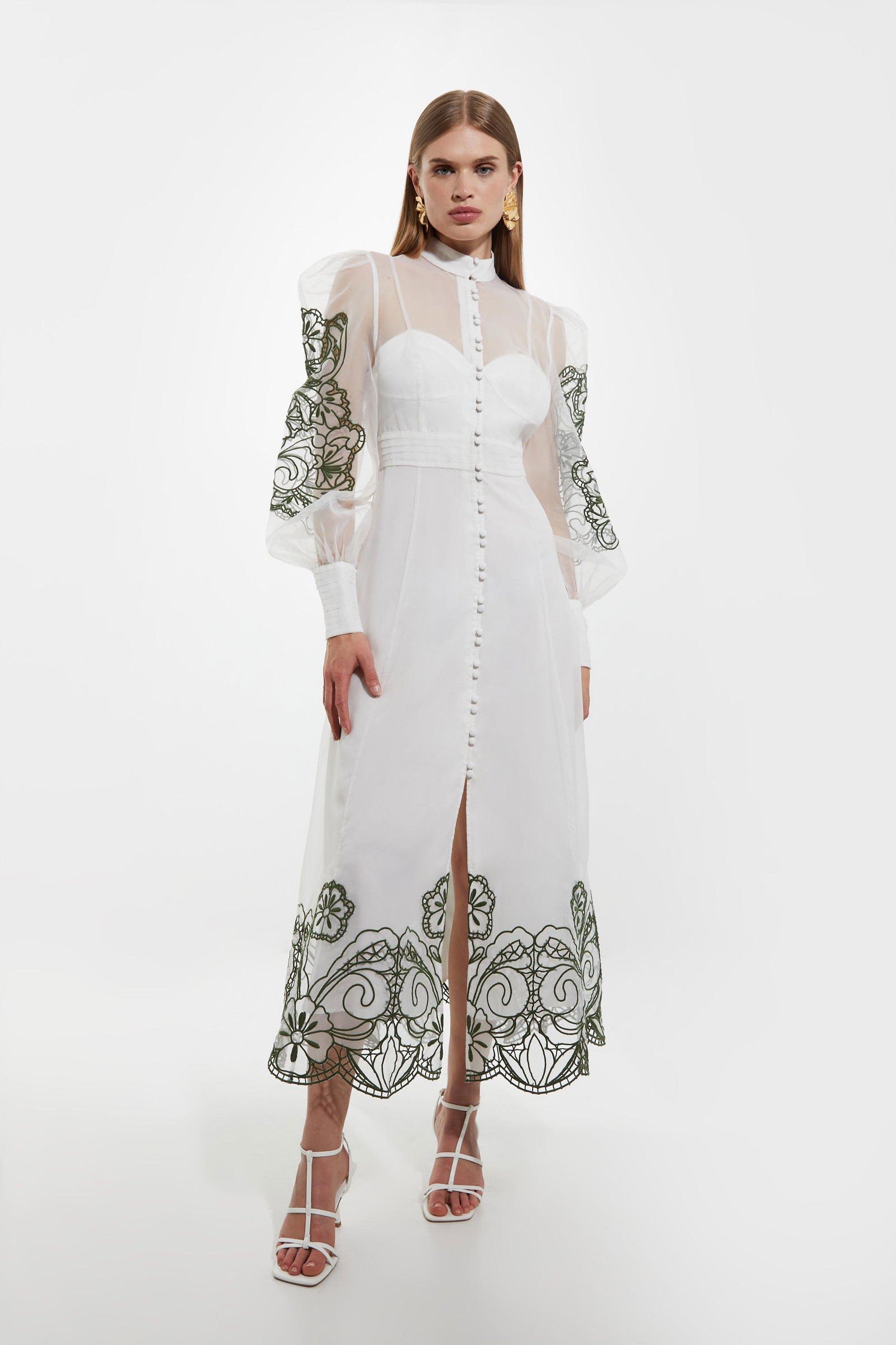 karen millen floral embroidered dress Karen Millen White Floral Embroidered Midi Dress