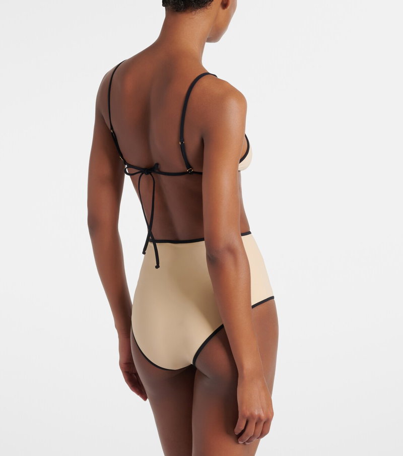 Valentino beige bikini top and high-waisted bottoms, back view