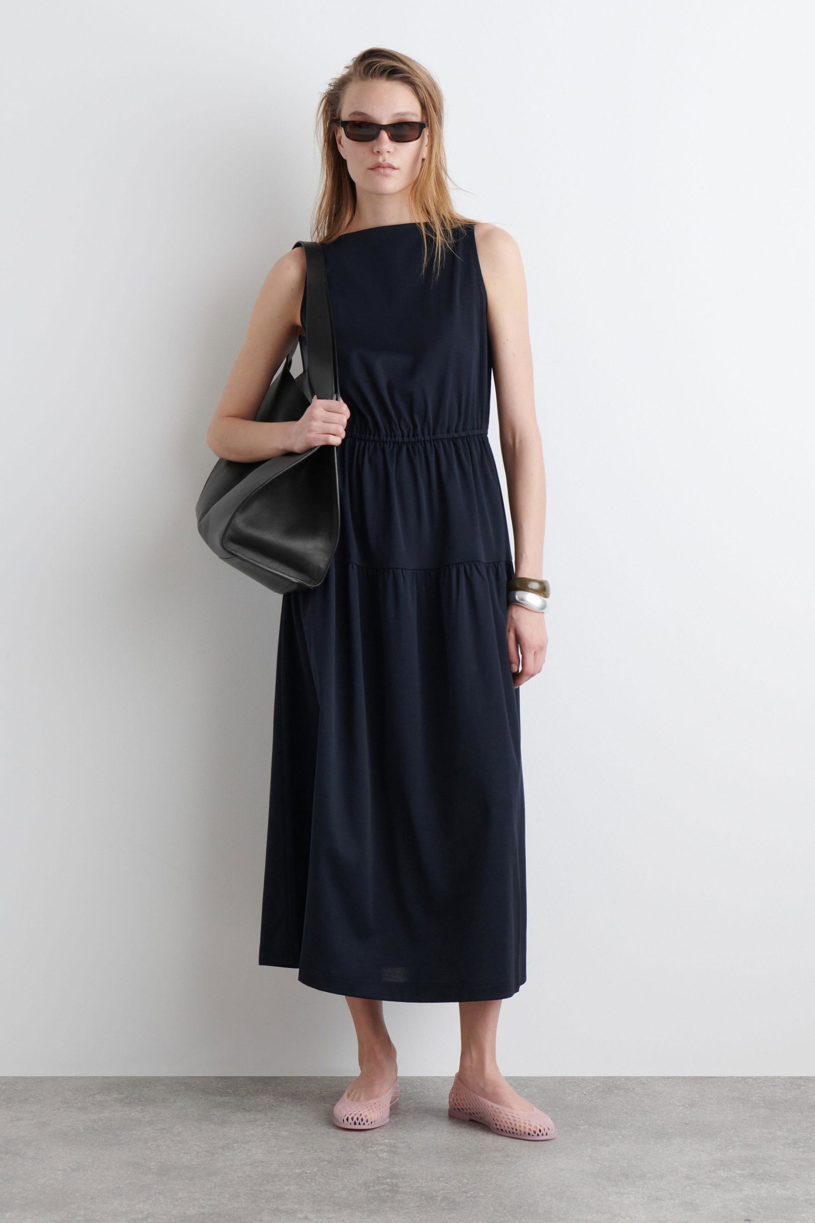 cos boat neck gathered midi dress COS Boat-Neck Gathered Midi Dress
