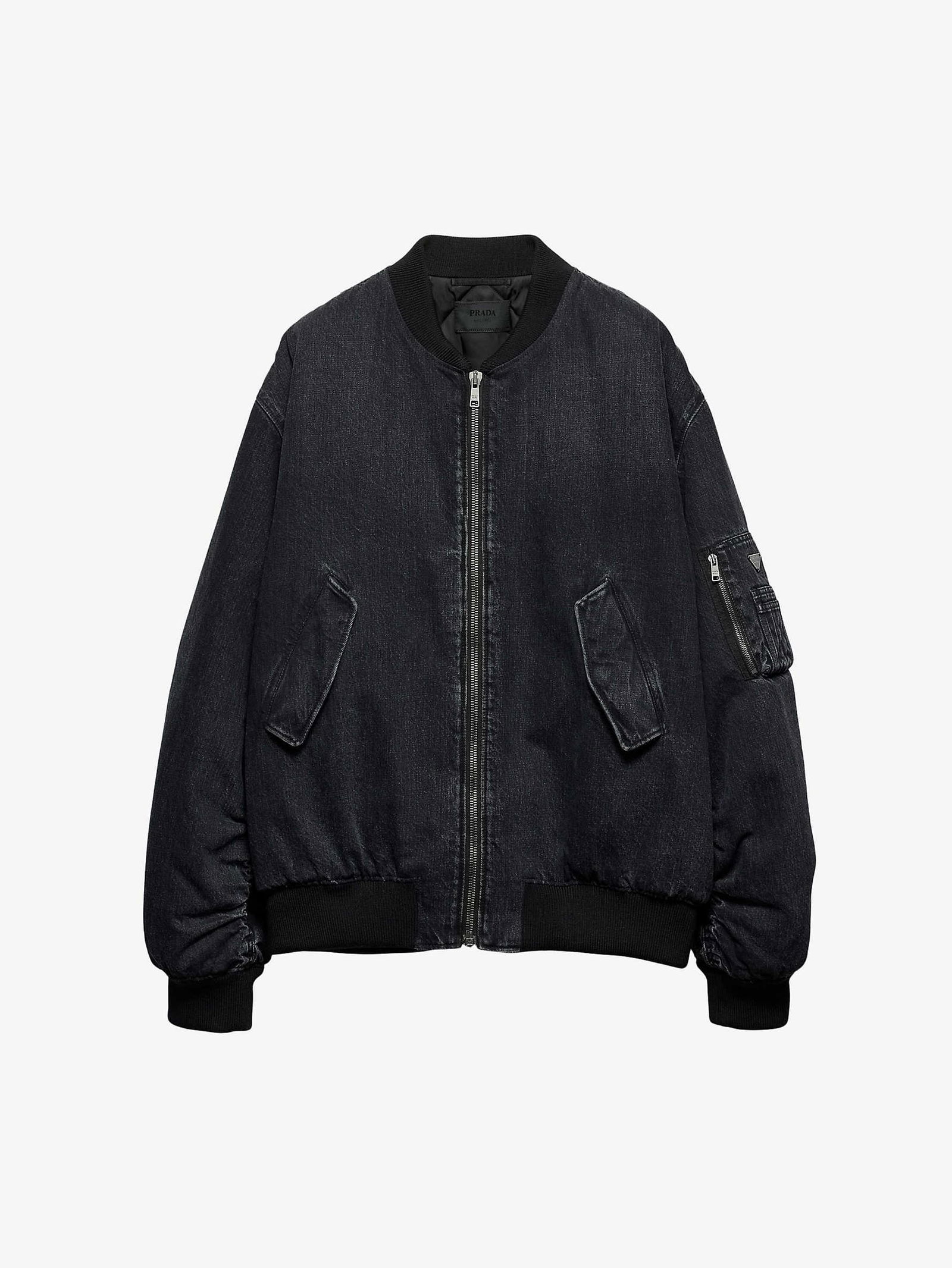 PRADA Washed Brand-Plaque Padded Denim Blouson Jacket | endource