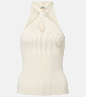 Cream ribbed knit halter top