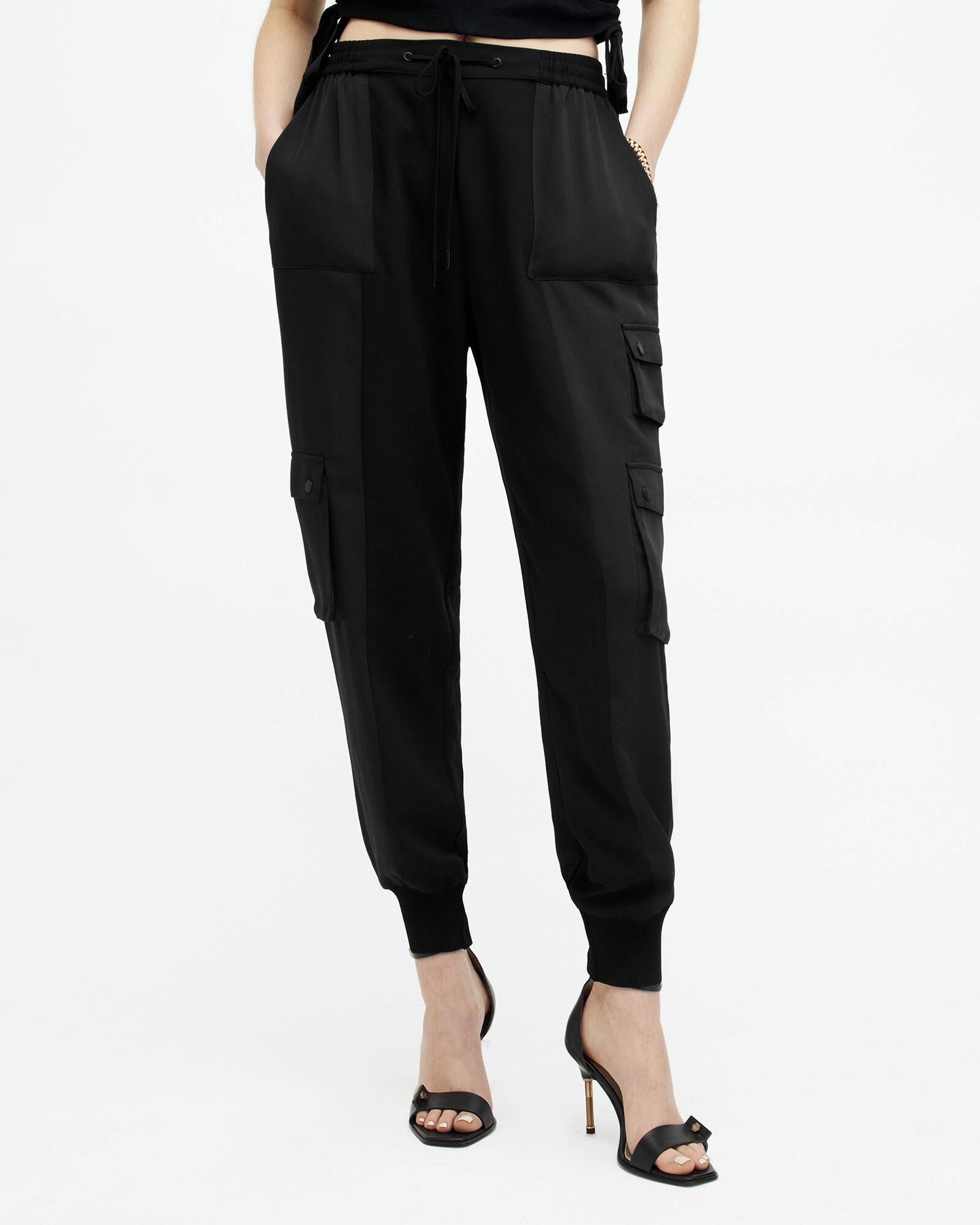 ALLSAINTS Venus Relaxed Tapered Utility Trousers in Black | Endource