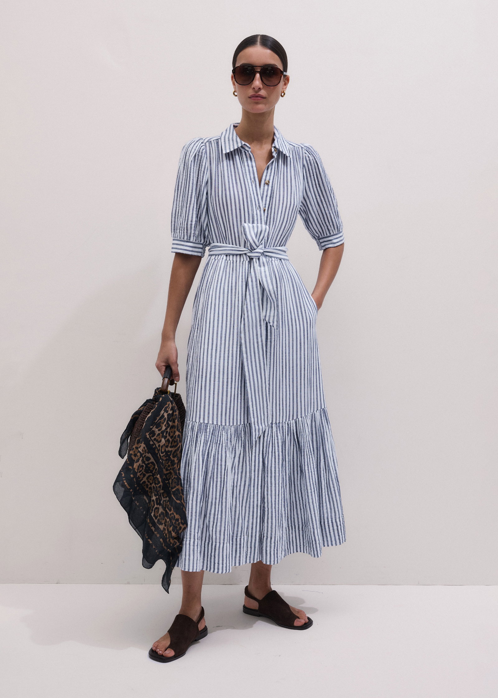 30% off ME+EM Cheesecloth Stripe Midi Shirt Dress