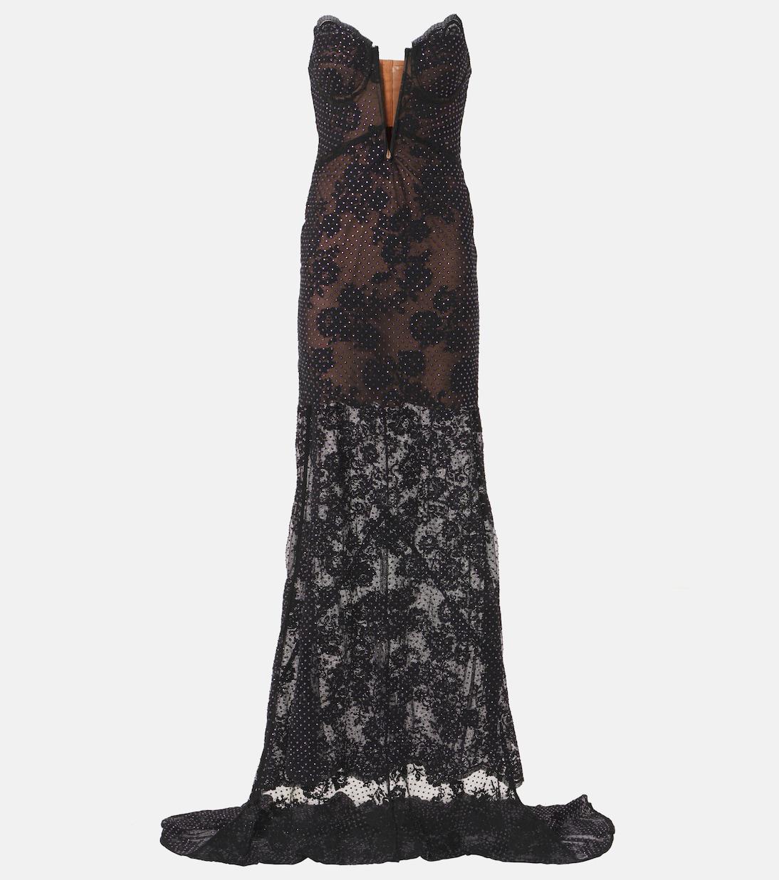 SHEER LACE GOWN BLACK