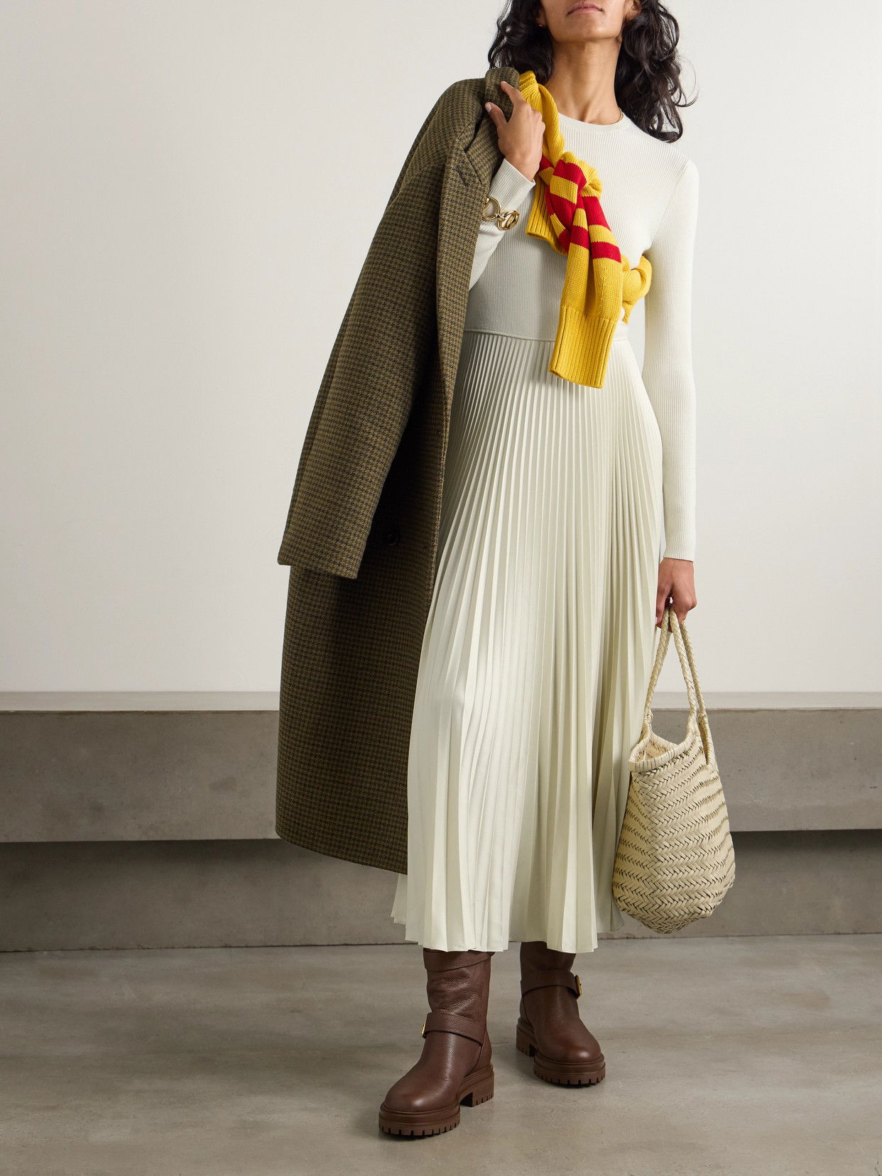 polo ralph lauren pleated wool ribbed-knit midi dress POLO RALPH LAUREN Pleated Wool Ribbed-Knit Midi Dress