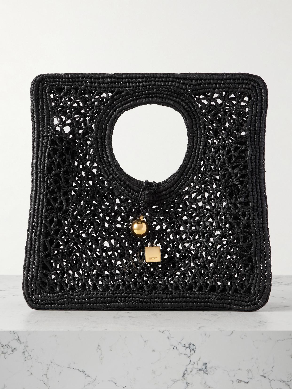 Le Petit Carré Spiaggia Small Raffia Tote - Black
