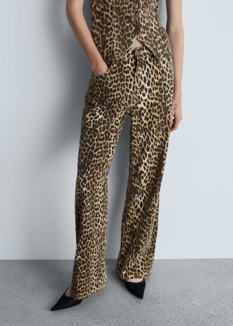 Leopard-print wide-leg trousers, MANGO