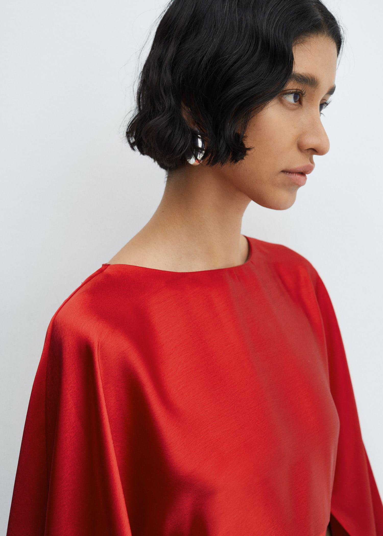 MANGO Flared-Sleeve Satin Dress | endource