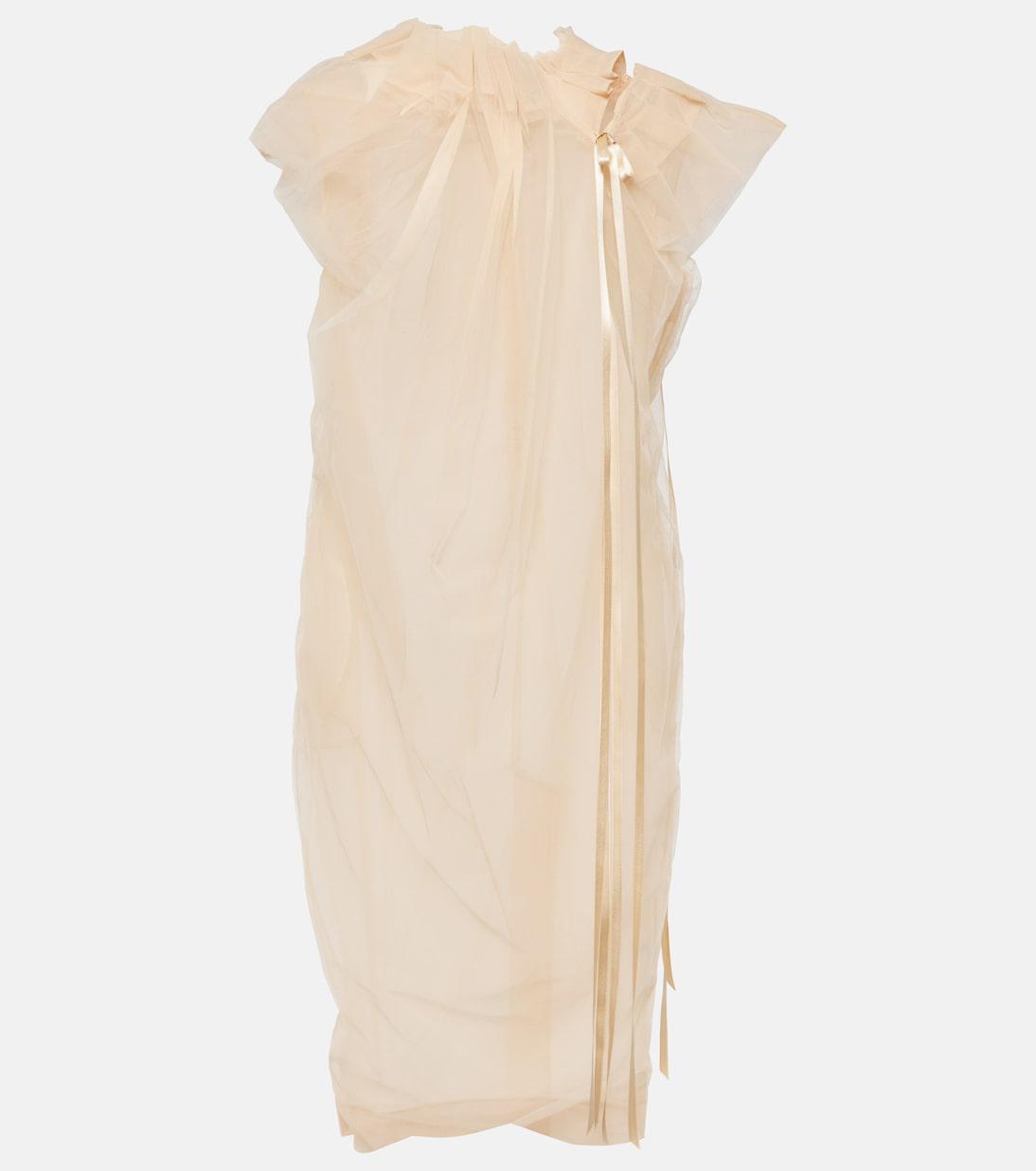 SIMONE ROCHA Bow-Detail Gathered Tulle Minidress in Pink | endource