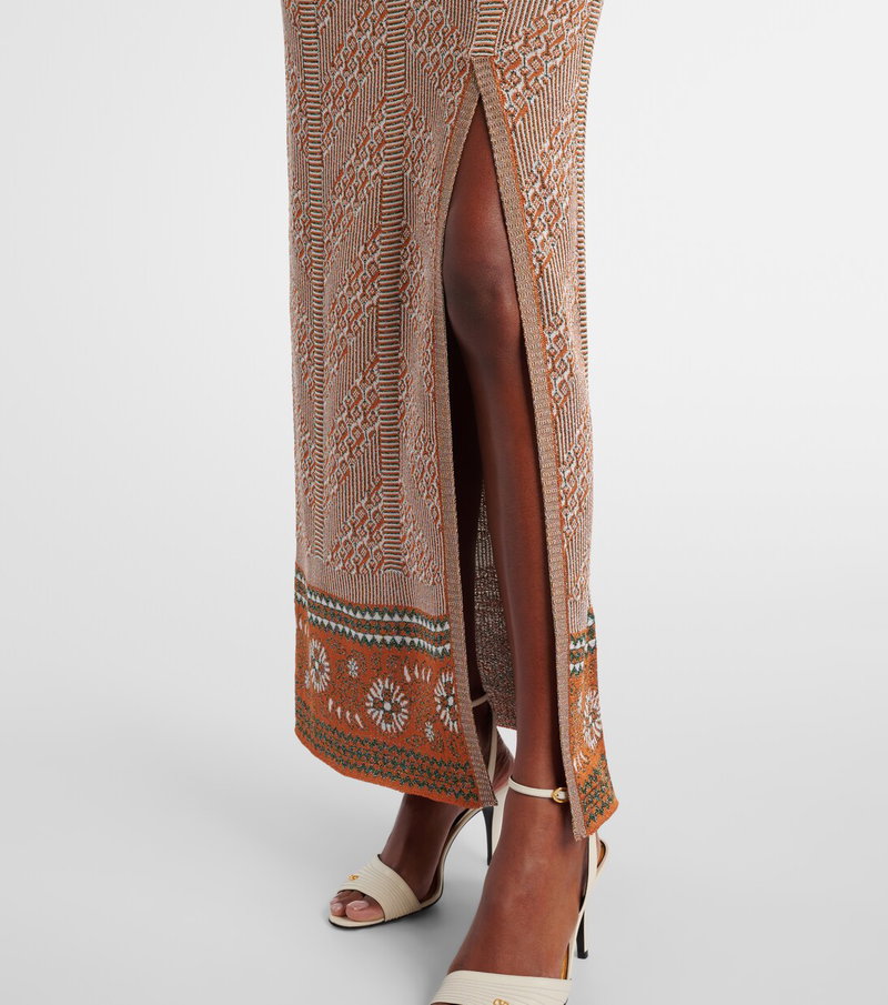 Valentino woven midi skirt with slit and sandals