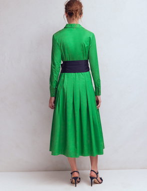 knee length dresses for ladies Lola Blouson Maxi Dress-Rich Emerald, Ornate Tropics