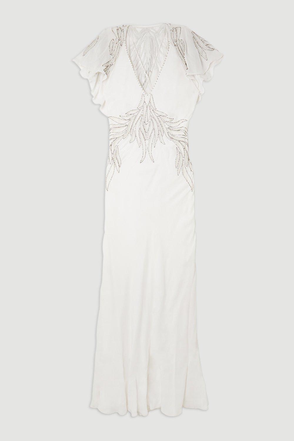 KAREN MILLEN Embellished Applique Georgette Satin Woven Maxi Dress