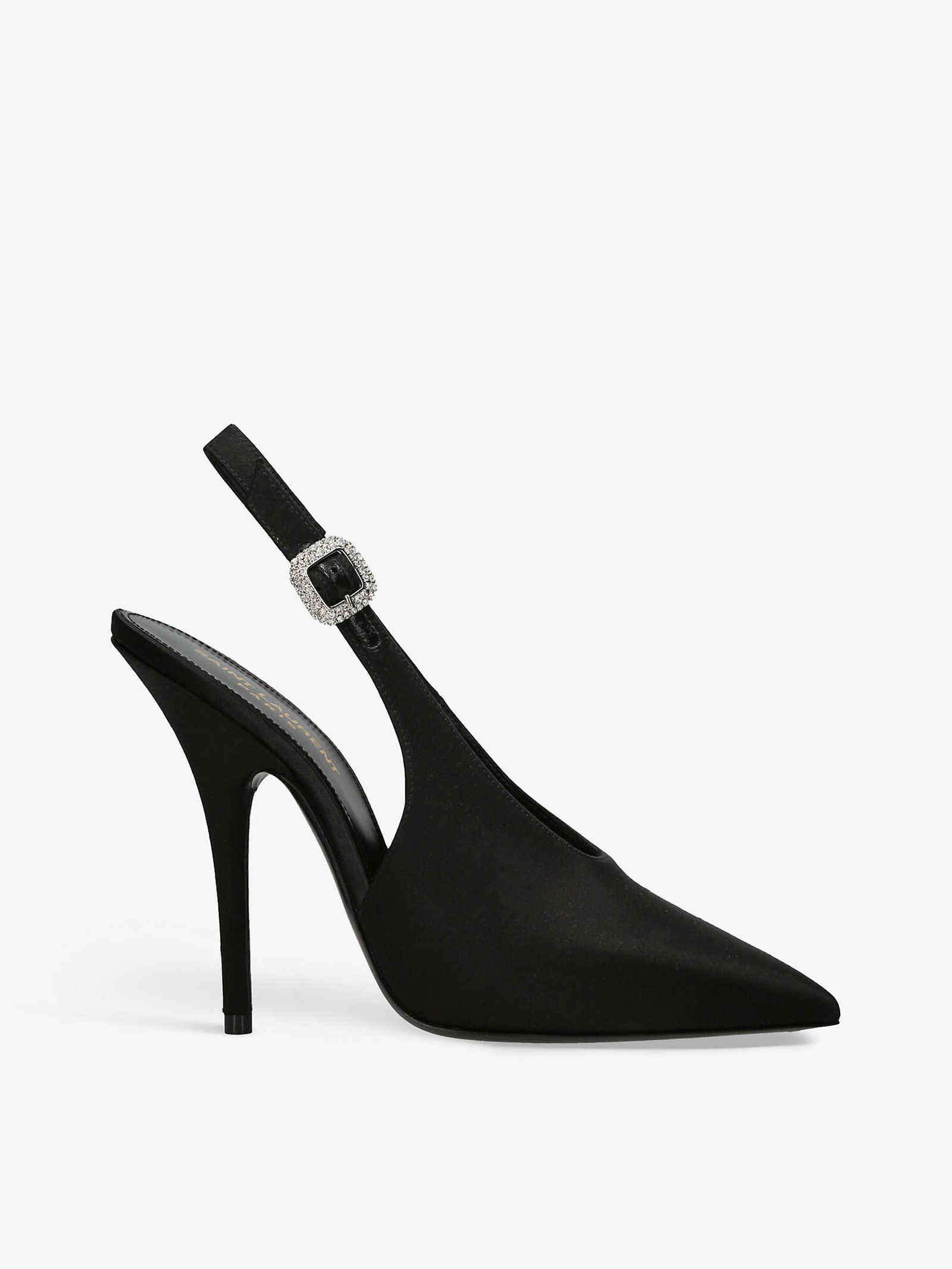 SAINT LAURENT Yasmeen Pointed-Toe Satin Slingback Courts in BLACK ...