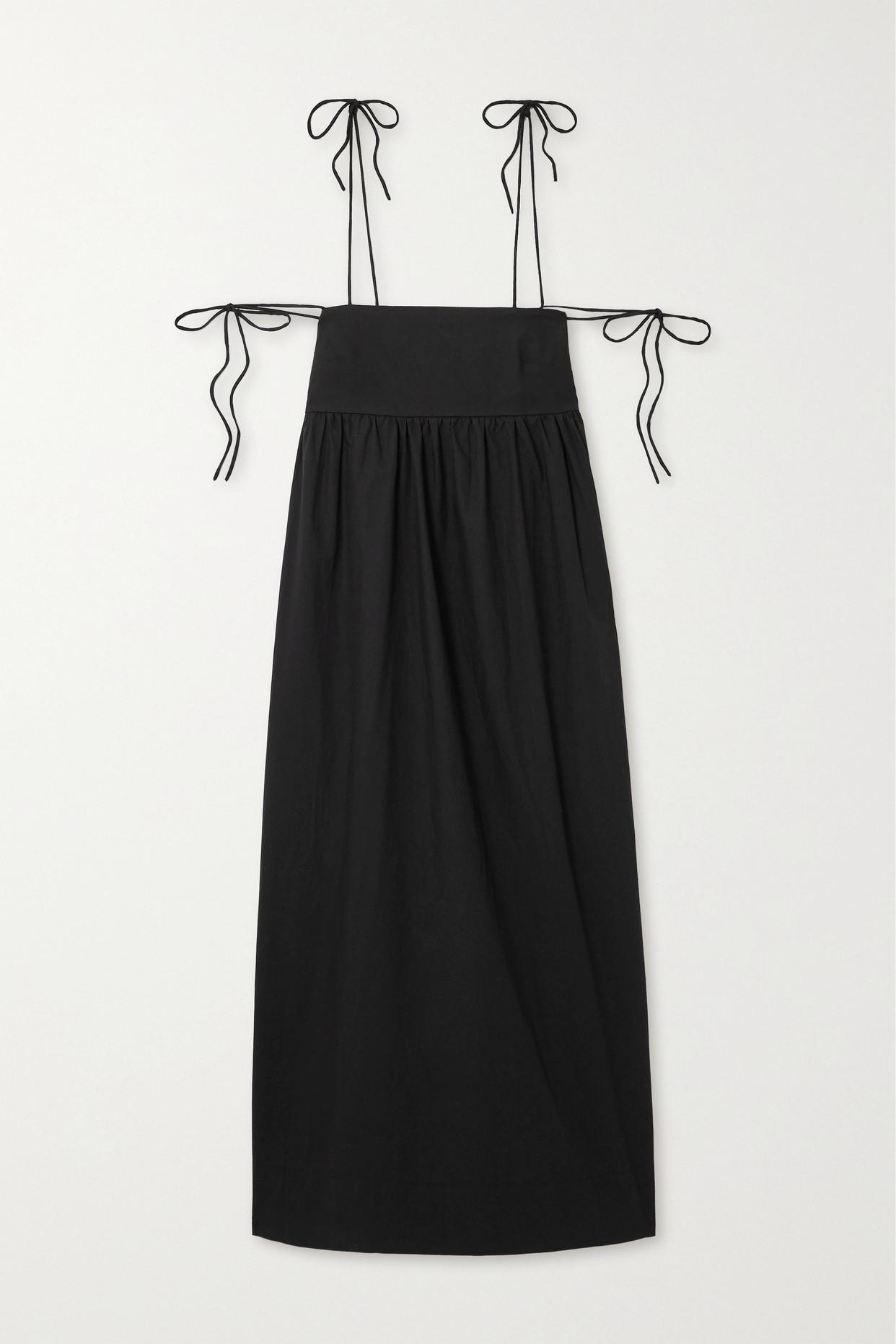 ganni shirred cotton-poplin midi dress Bright White Cotton Poplin V-Neck Midi Dress