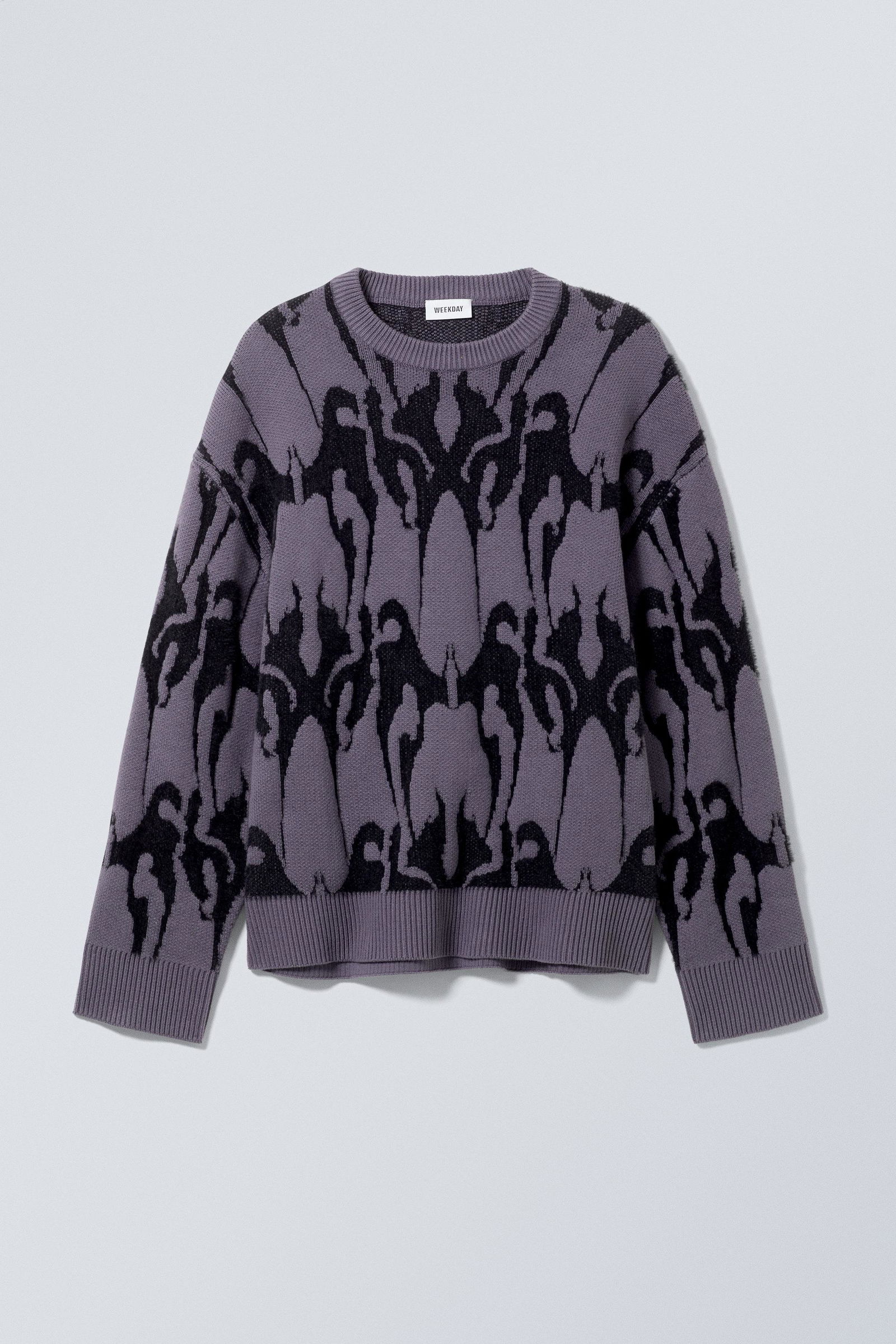 Graphic Pattern Long Sleeve Contrast Oversized Knit Sweater