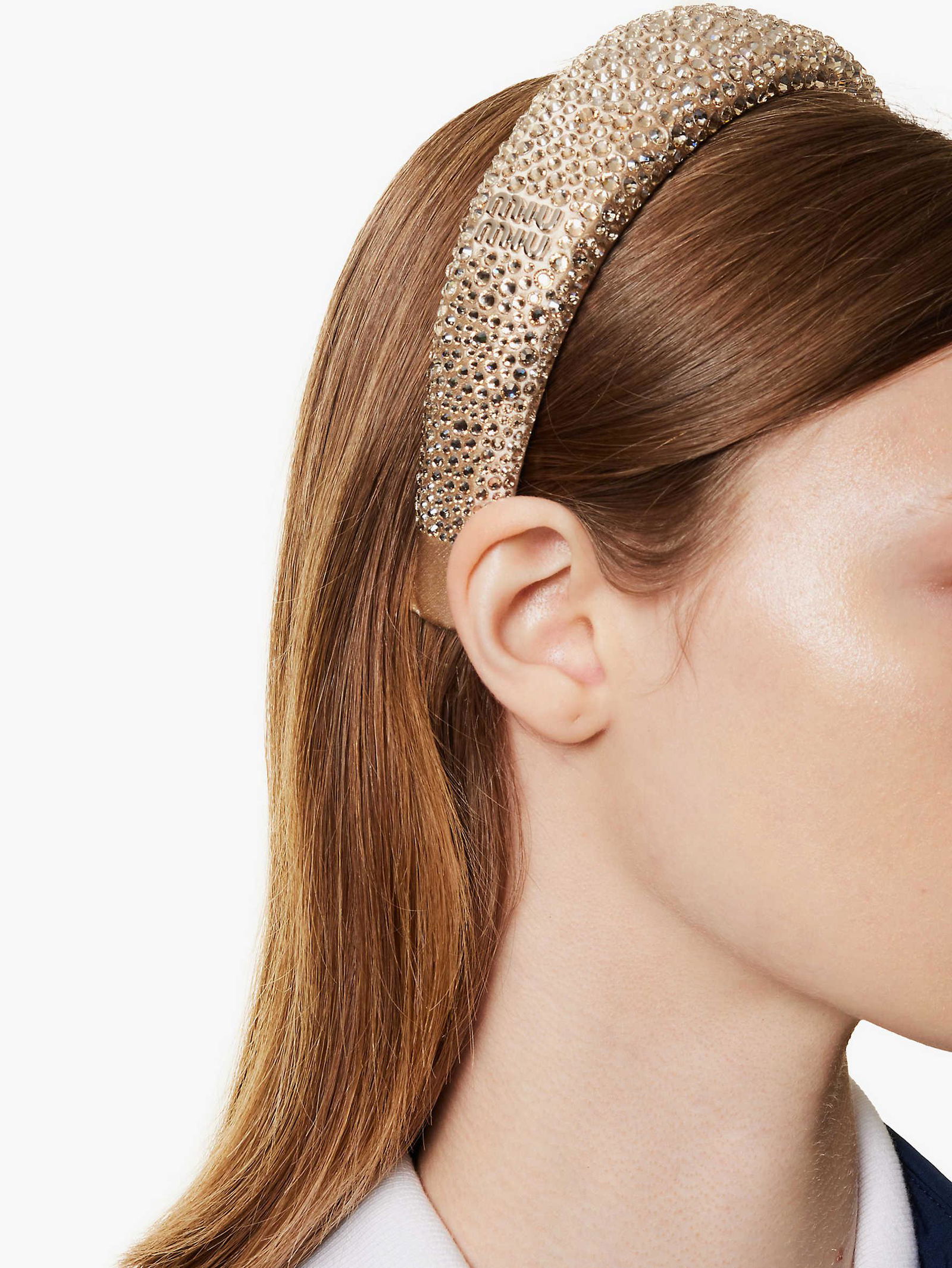 Beautiful creamy color miu miu headband Miu Miu Bridal logo patent leather headband Miu Miu main image 2