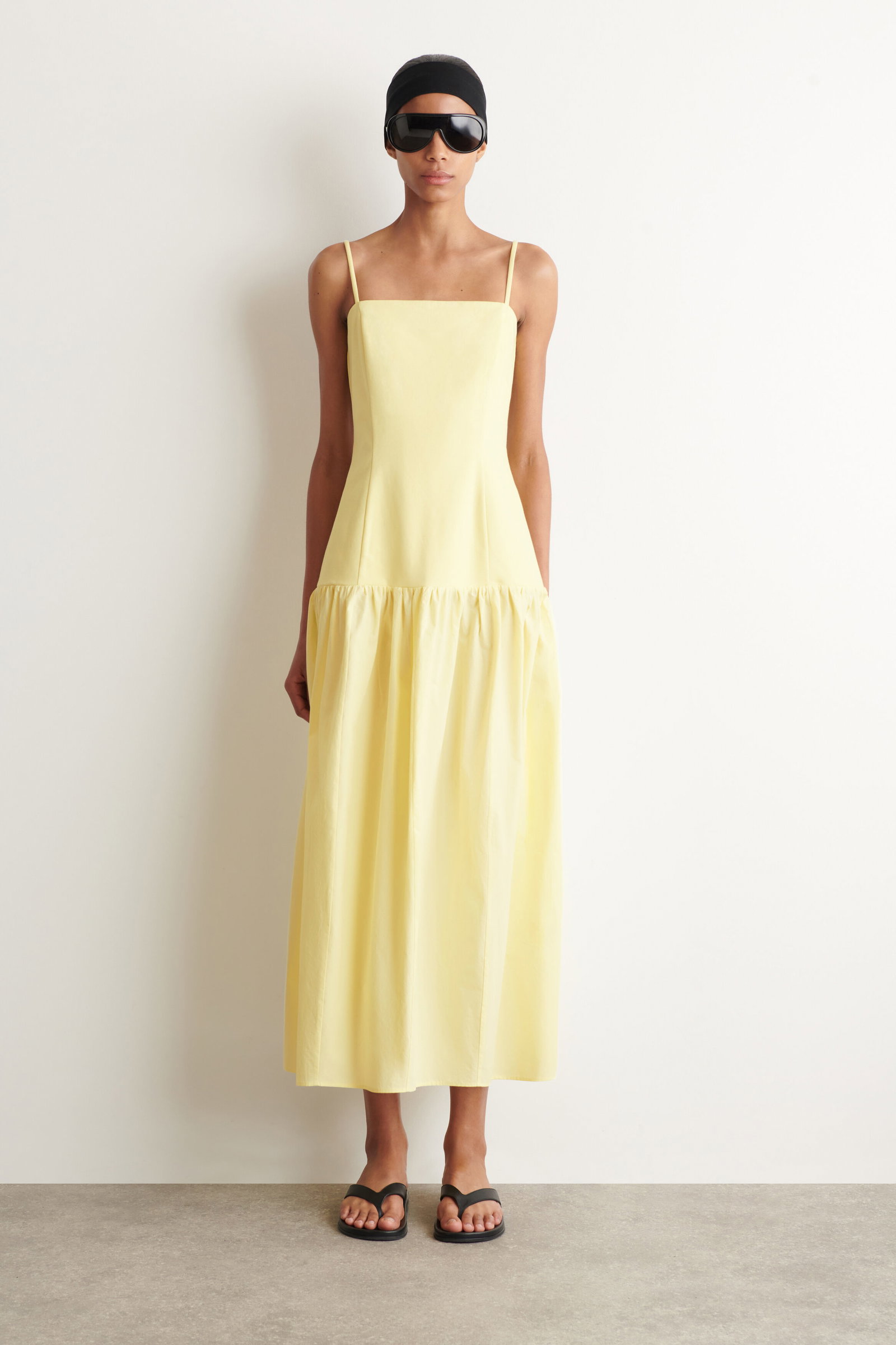 drop waist dress cos TEXTURED DROPPED-WAIST MAXI DRESS - NAVY