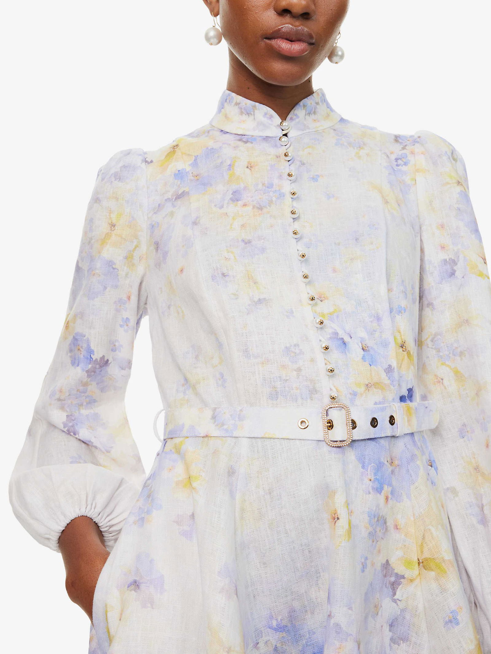 ZIMMERMANN Crush Floral-Pattern Buttoned Linen Mini Dress | endource