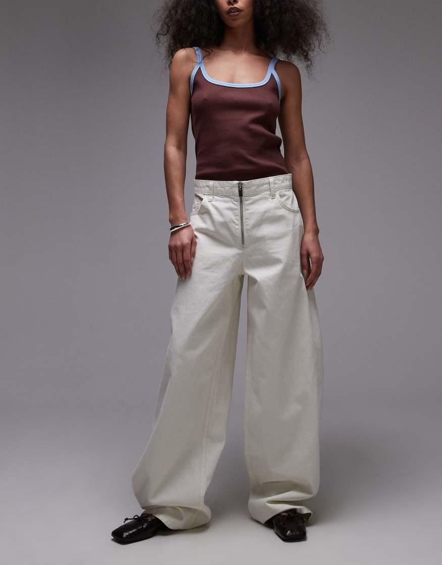 MANGO Hunter Zip Front Baggy Jean in WHITE | endource