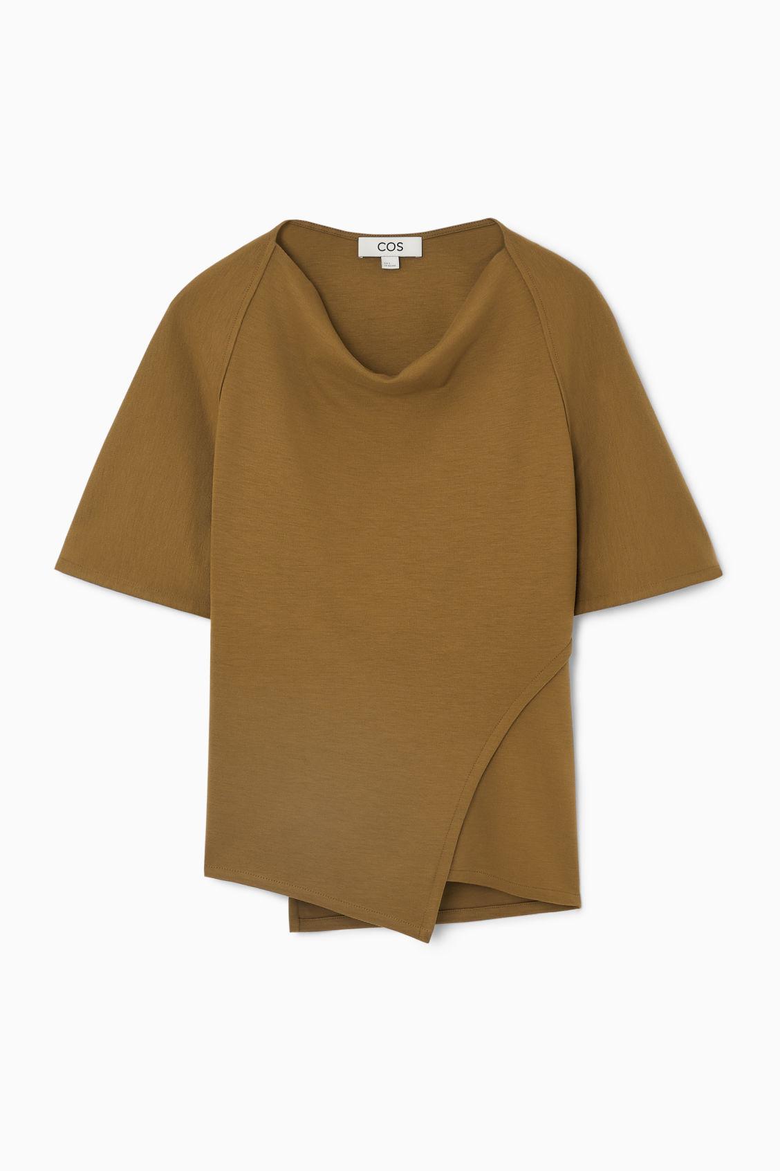 COS Asymmetric Cowl-Neck T-Shirt in DARK KHAKI | Endource
