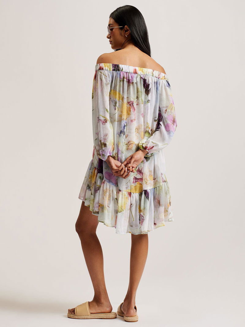 TED BAKER Dashan Bardot Abstract Print Mini Beach Dress | endource