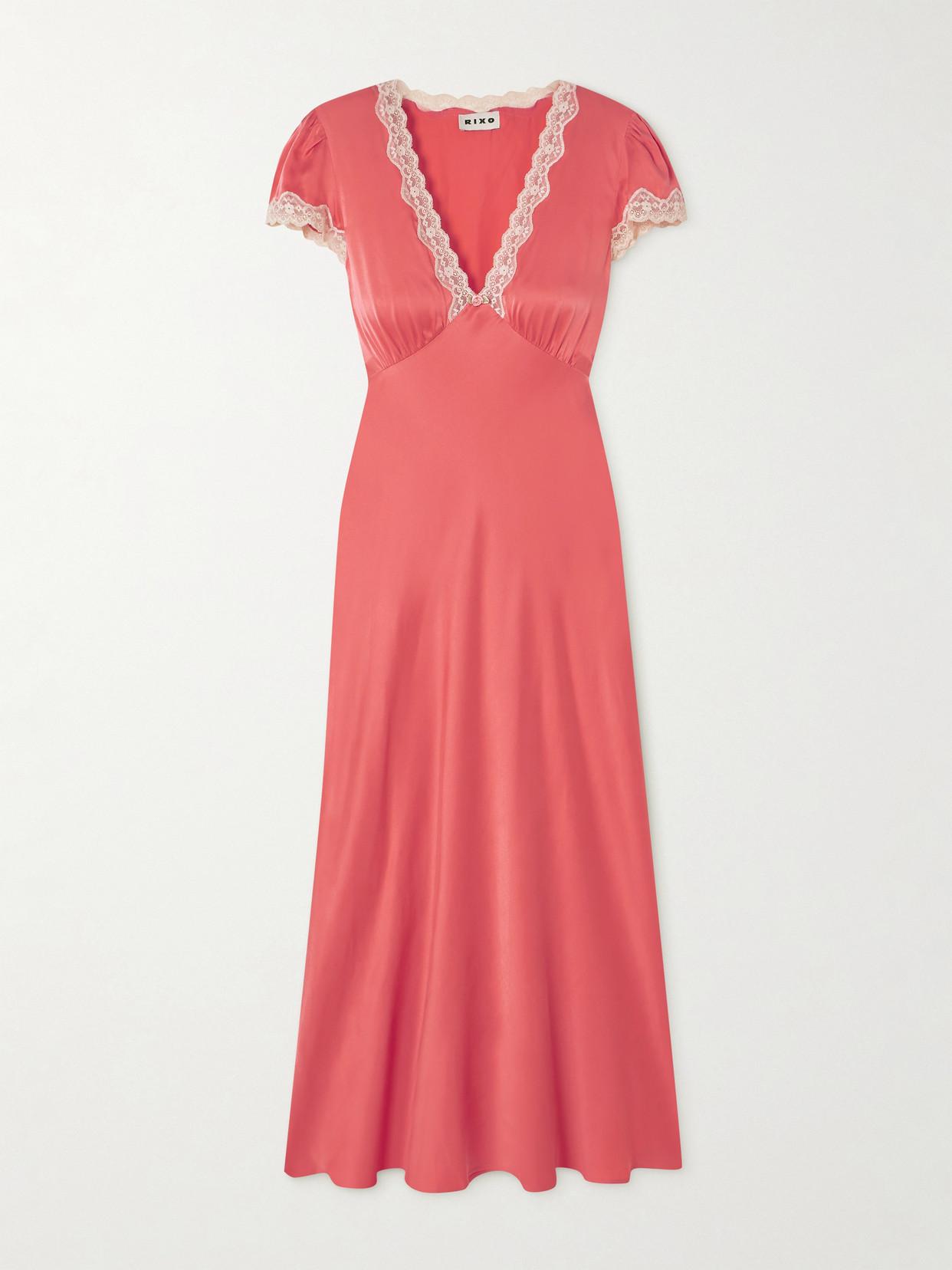 RIXO Clarice Lace-Trimmed Appliqud Midi Dress | endource