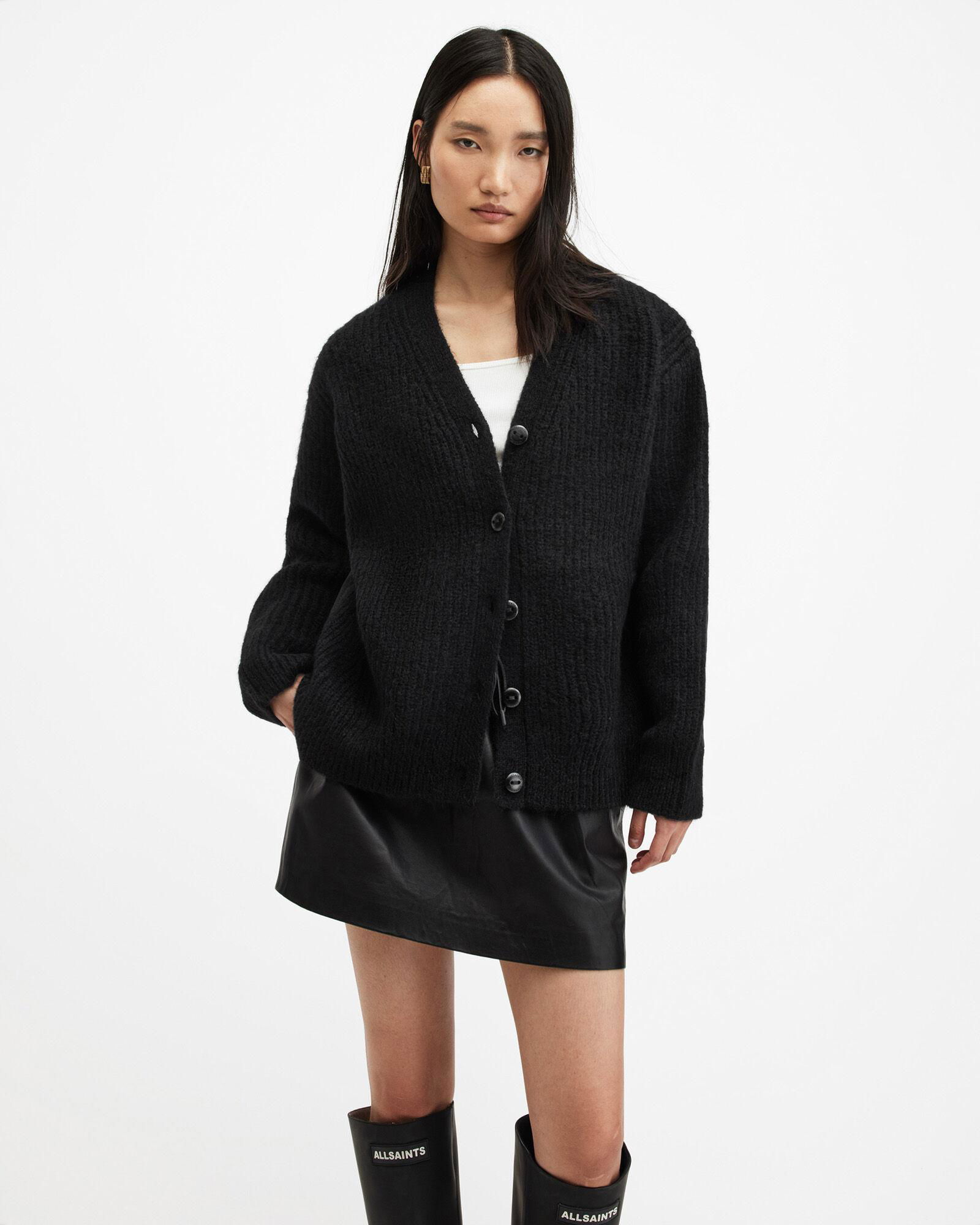 ALLSAINTS Hopper Ribbed Quilted Inner Cardigan in Black | endource