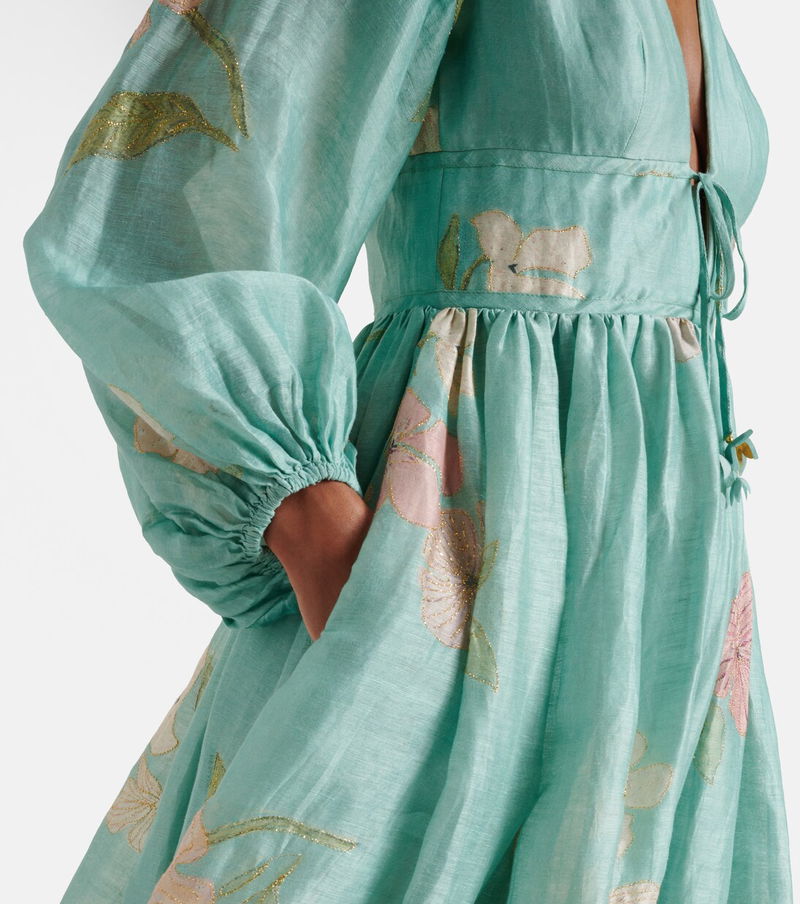 ZIMMERMANN Illuminate Linen And Silk Midi Dress | endource