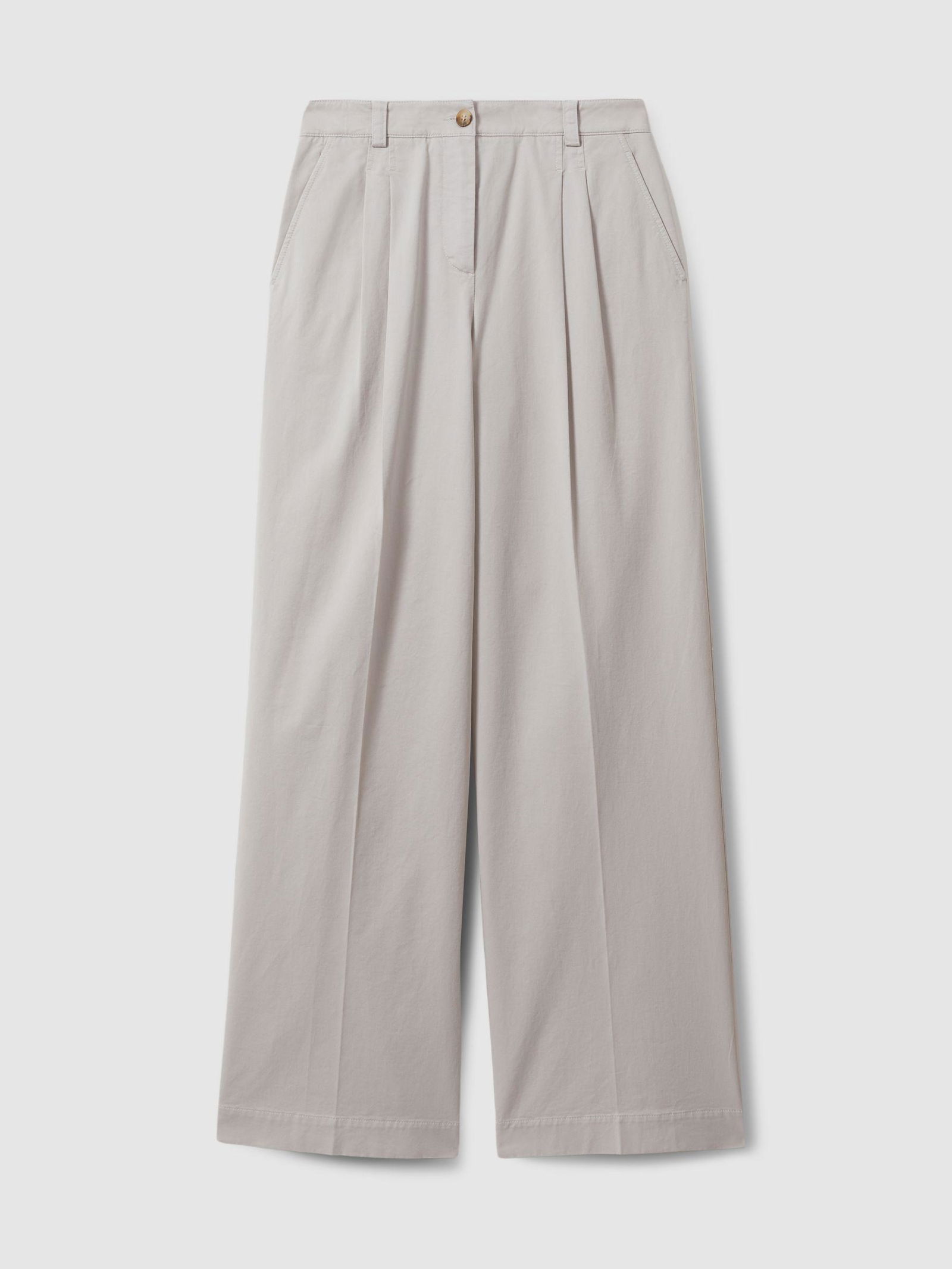 REISS Astrid Cotton Blend Wide Leg Trousers in Grey | Endource