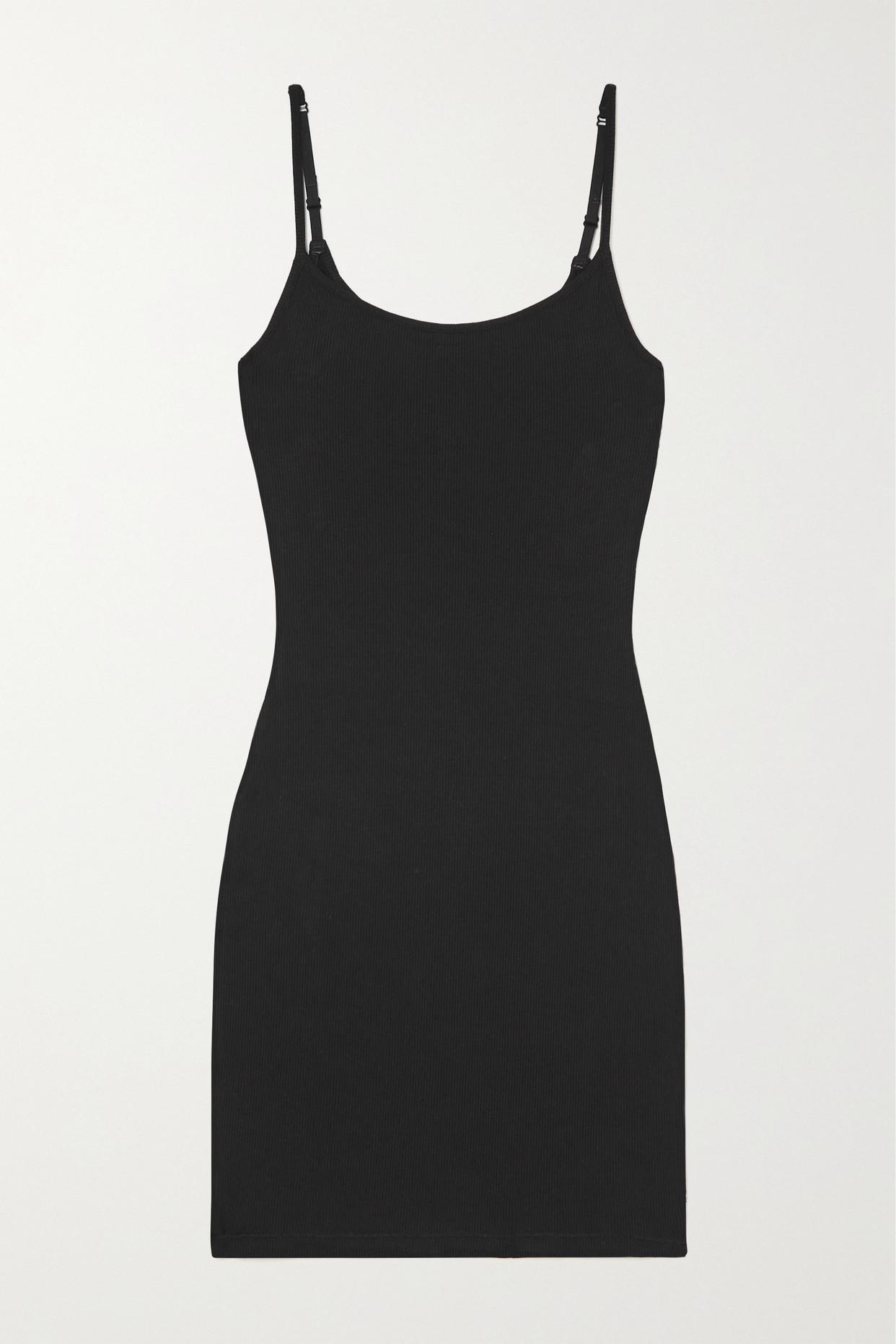 SKIMS Soft Lounge Ribbed Modal Mini Dress in Black | endource