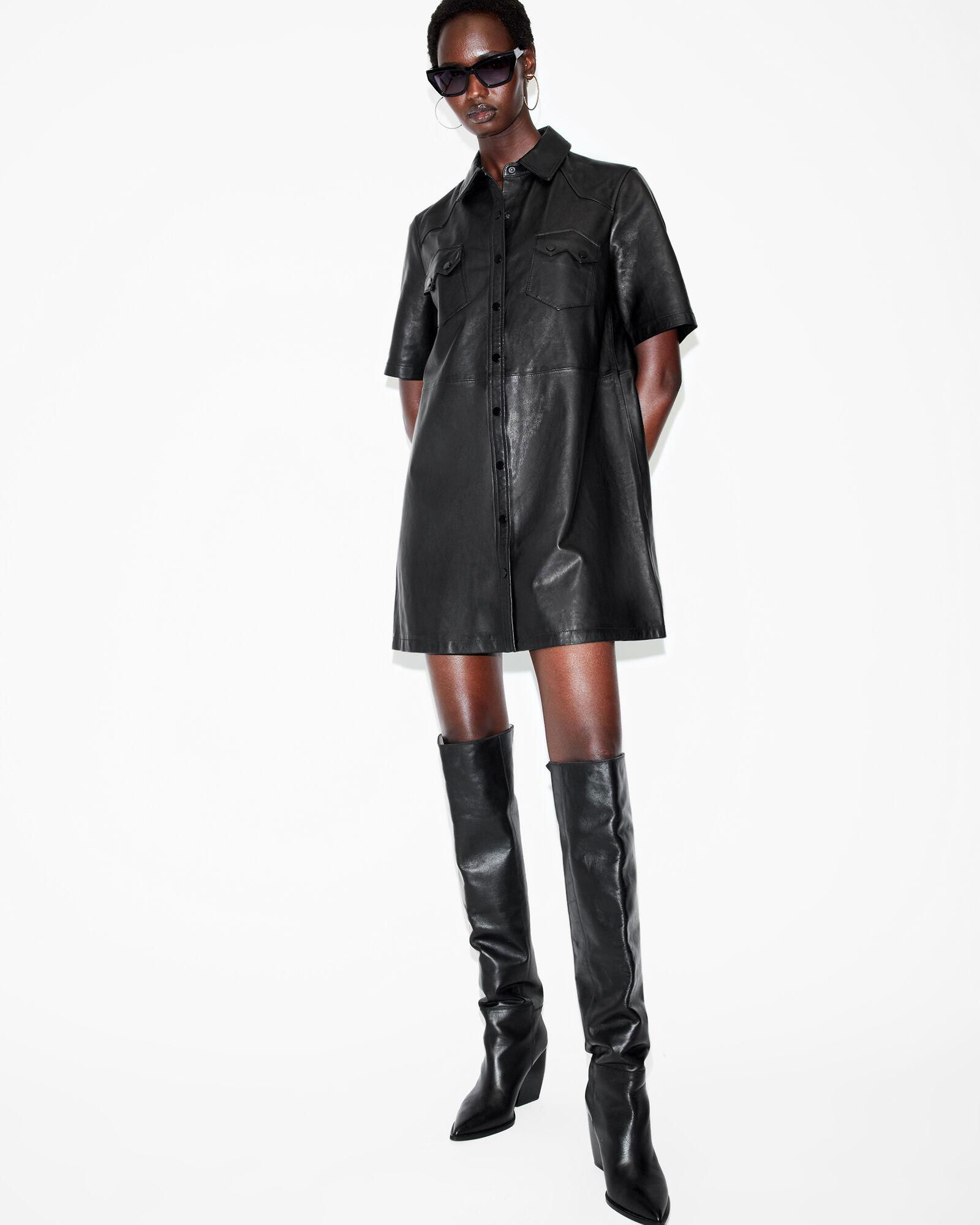 chinese dress ladies AllSaints Kadi Leather Dress Black Size US 2 Long Sleeve Mini NEW   Celebrity Owned