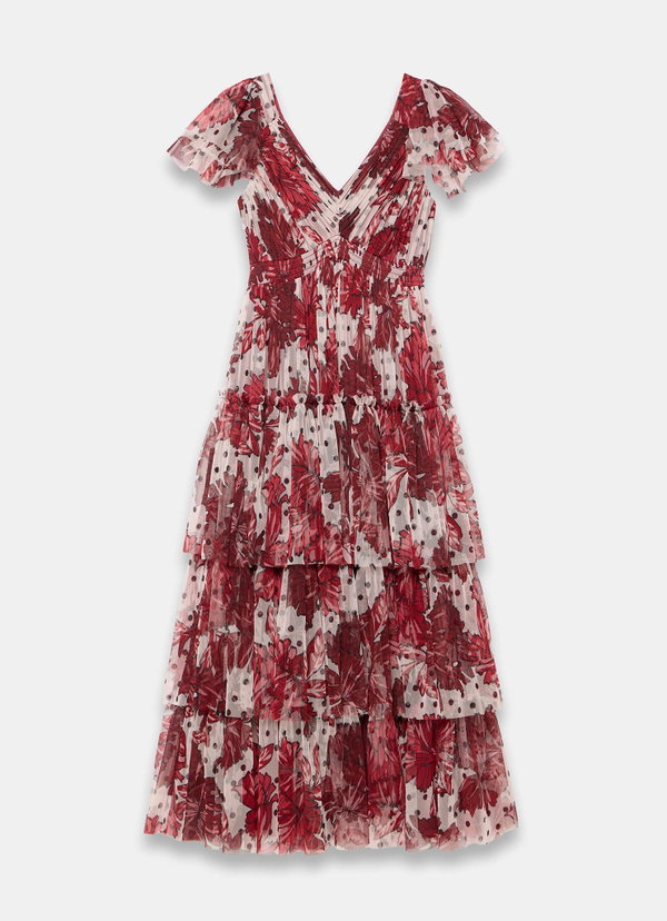Mint Velvet Burgundy Floral Print Tulle Maxi Dress