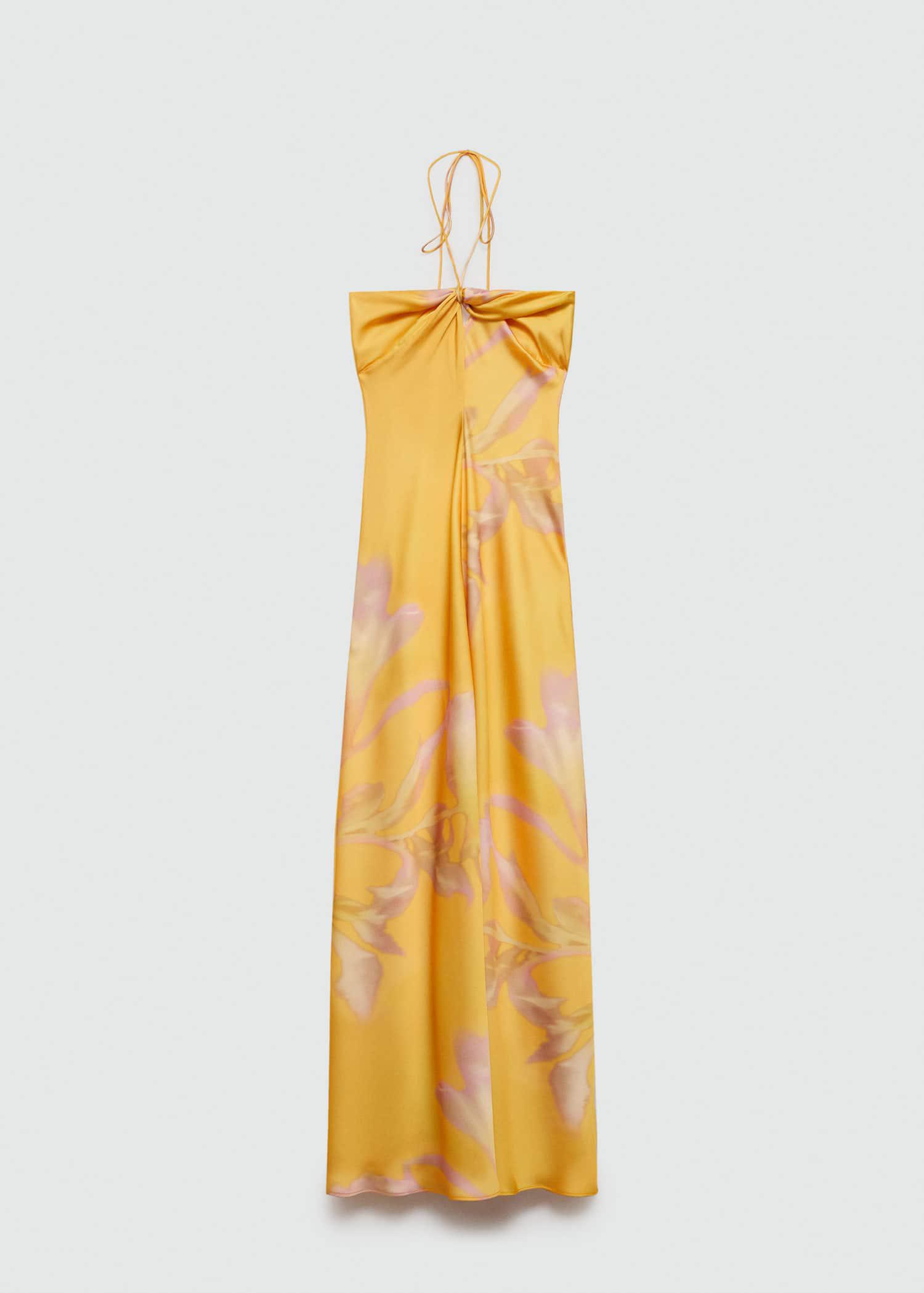 MANGO Printed Satin Dress in Yellow | endource