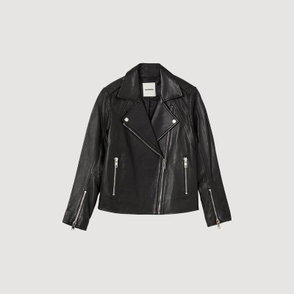 Black leather biker jacket with silver zippers