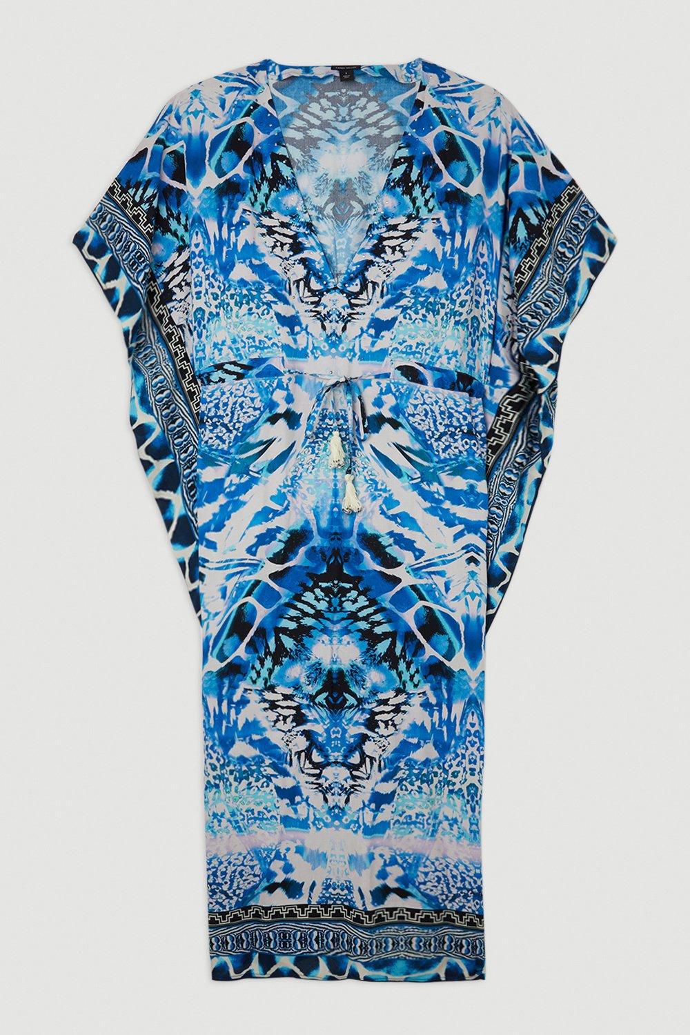 Robe De Soirée Karen Millen UK 10 - Imprimé Animal, Queue, Col V - Taille 38 EU - Occasion Très Bon état