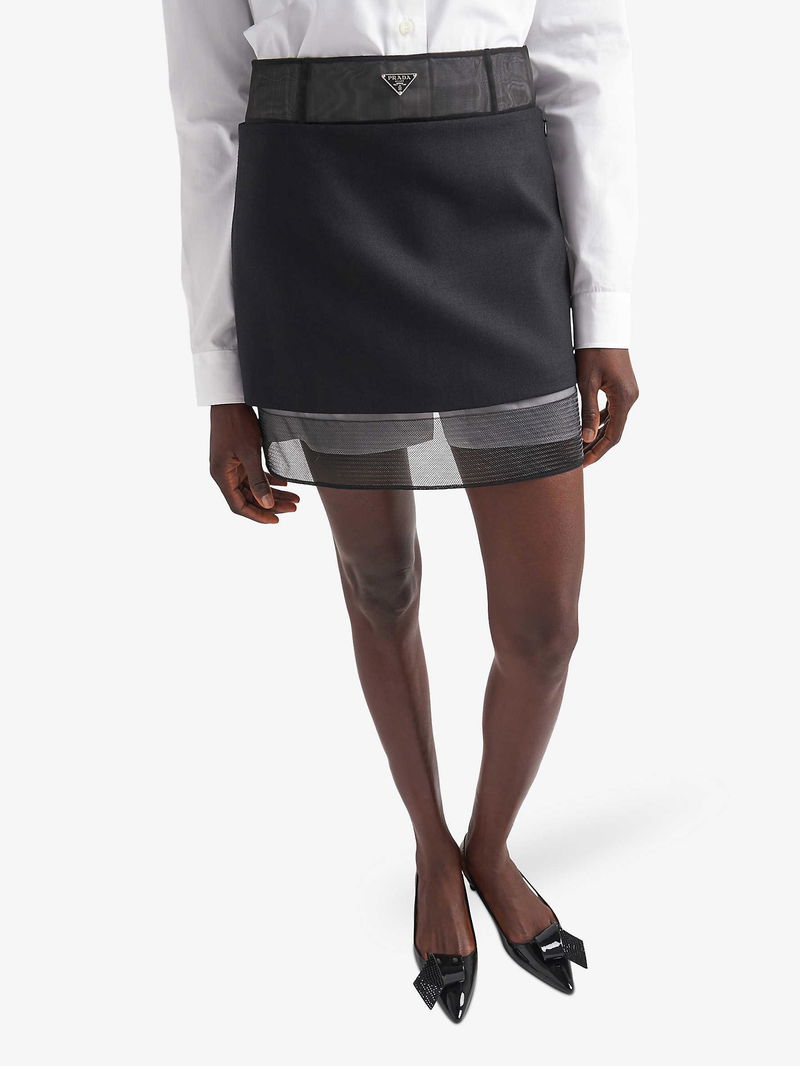 1990s PRADA - piping woolen mini skirt（PRADA Semi-Sheer Brand 