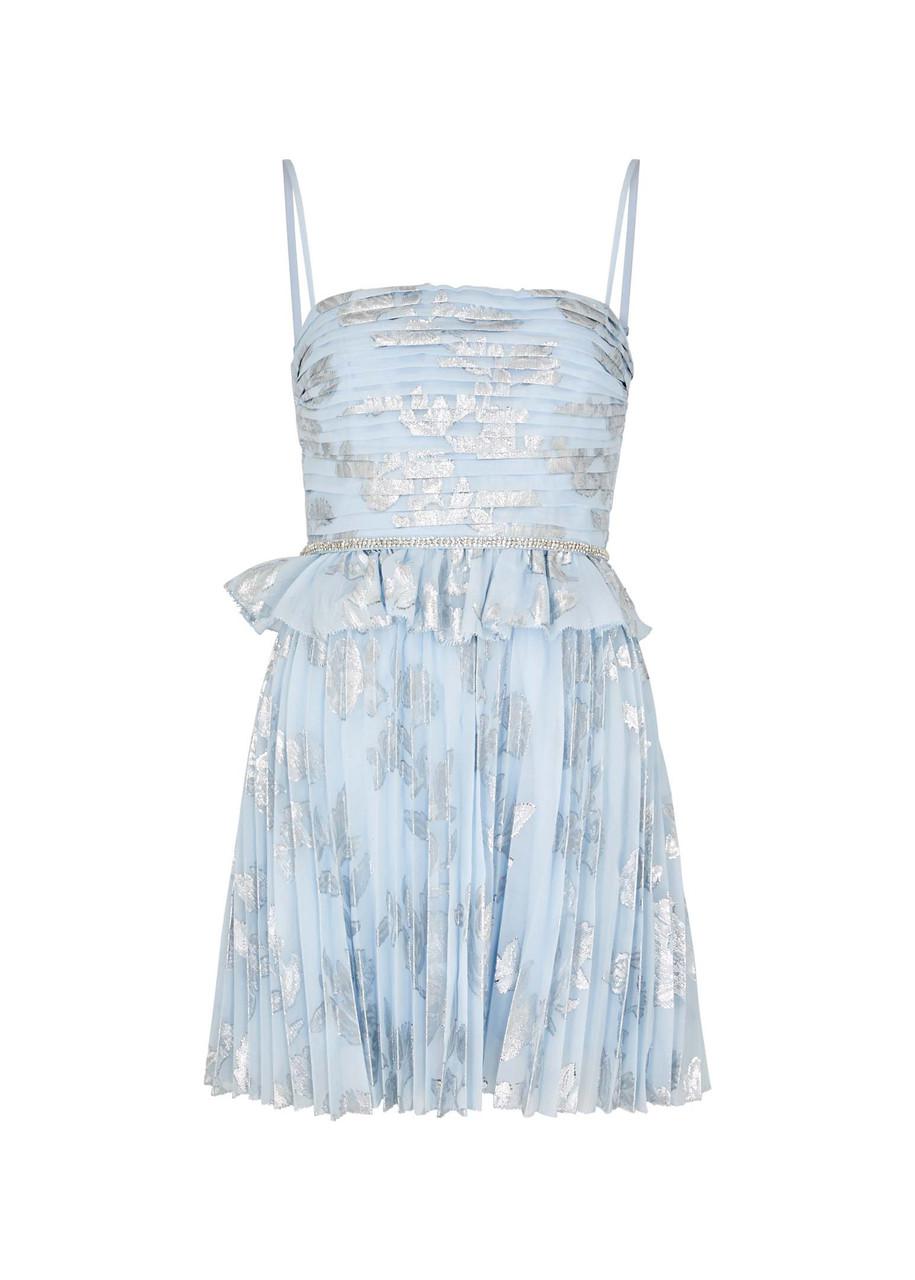 SELF-PORTRAIT Floral-Lam Pleated Chiffon Mini Dress | endource SELF-PORTRAIT Floral-Lam Pleated Chiffon Mini Dress | endource