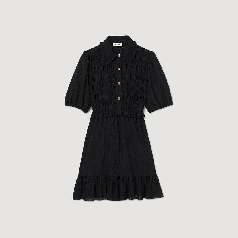 SANDRO Short Smocked Dress in Black | Endource