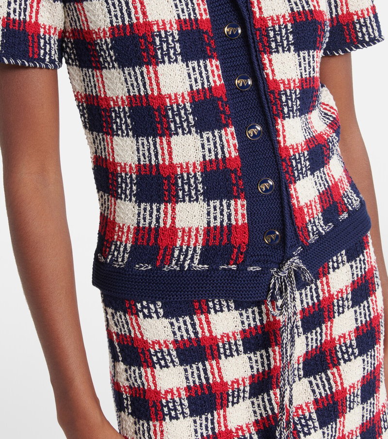 Valentino red and navy plaid knit jacket