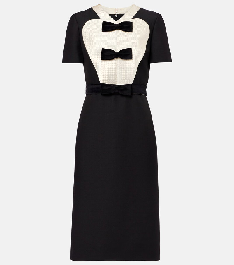 Black and white dress with heart-shaped bodice and bow tie detail