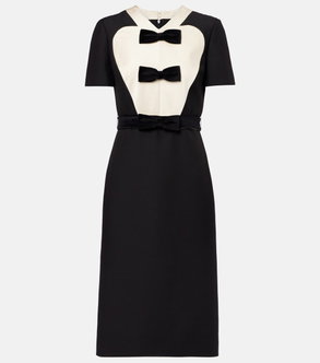 Black and white dress with heart-shaped bodice and bow tie detail