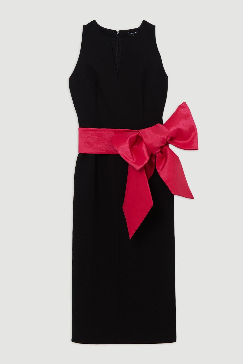 KAREN MILLEN Clean Tailored Taffeta Contrast Bow Tie Waist Midi Dress | endource KAREN MILLEN Clean Tailored Taffeta Contrast Bow Tie Waist Midi Dress | endource