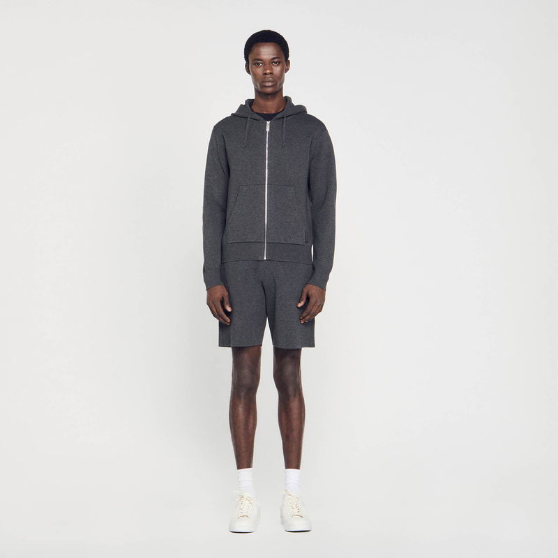 SANDRO grey zip-up hoodie and shorts outfit
