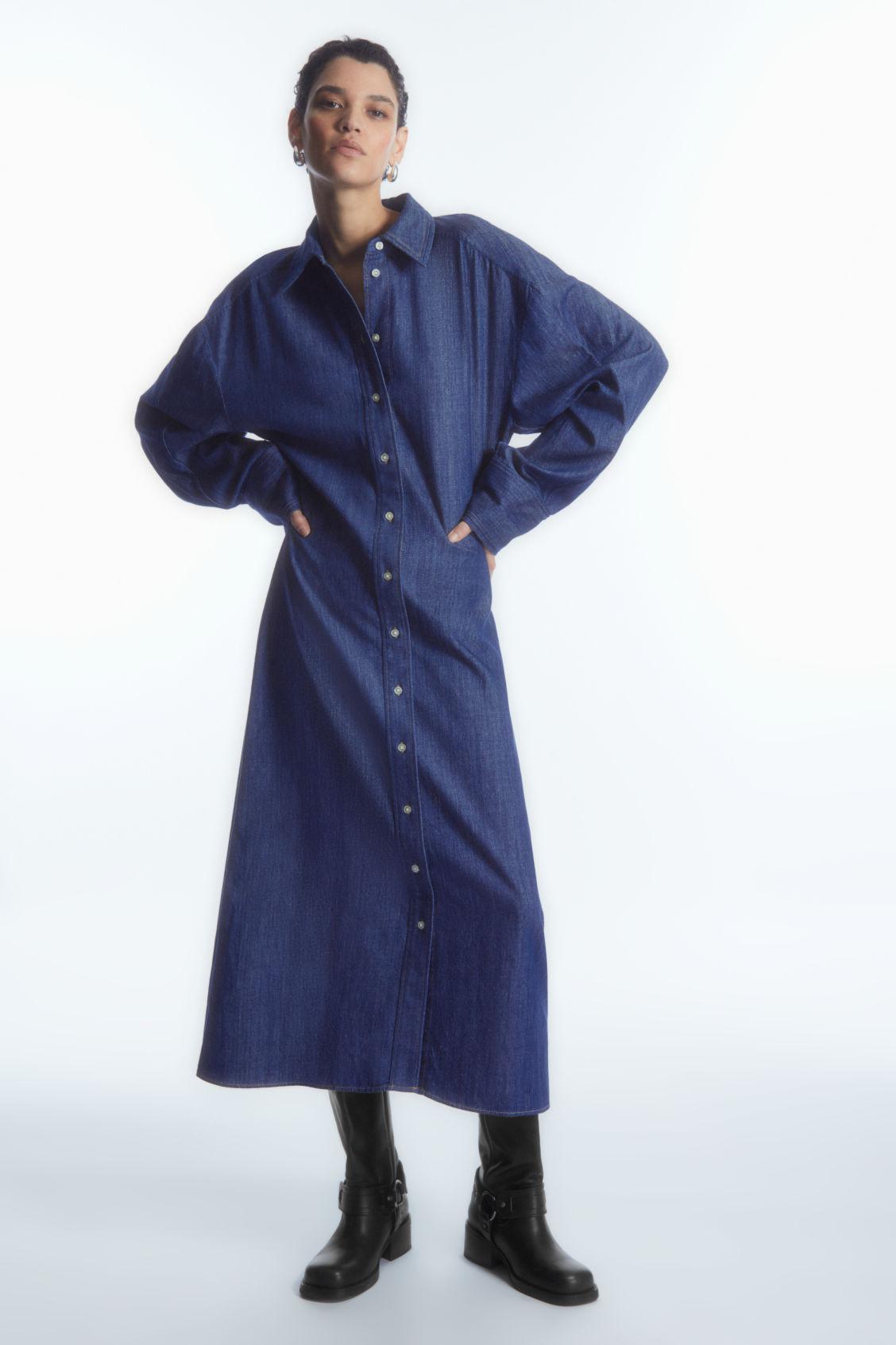 rounded denim shirt dress Indigo Denim Shirt Dress