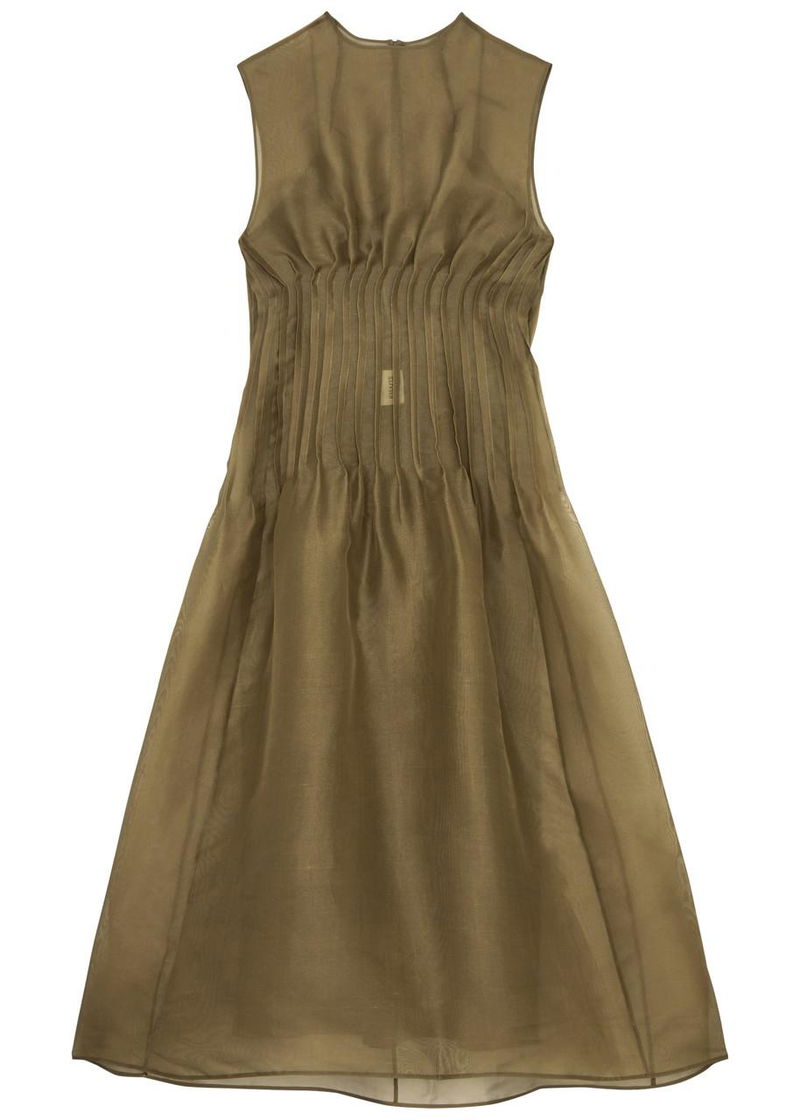 strapless open back dress Beige Metallic Pleated Skirt Midi Dress – Allie May Boutique